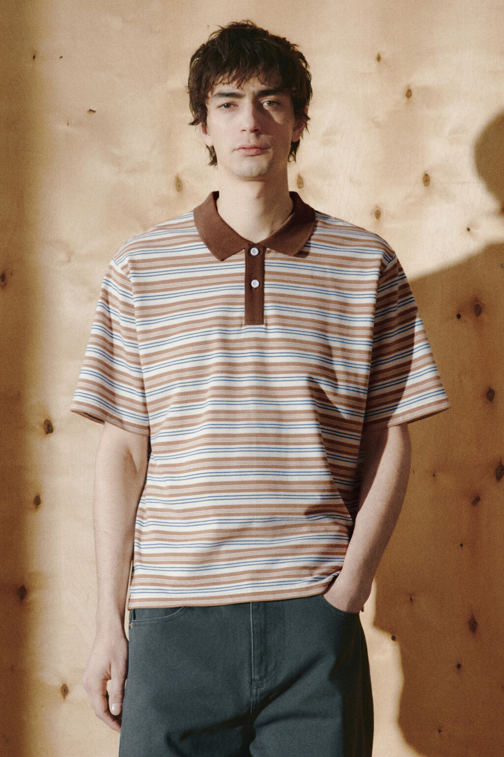 Футболка-поло свободная в полоску - цвет бежевый - 3