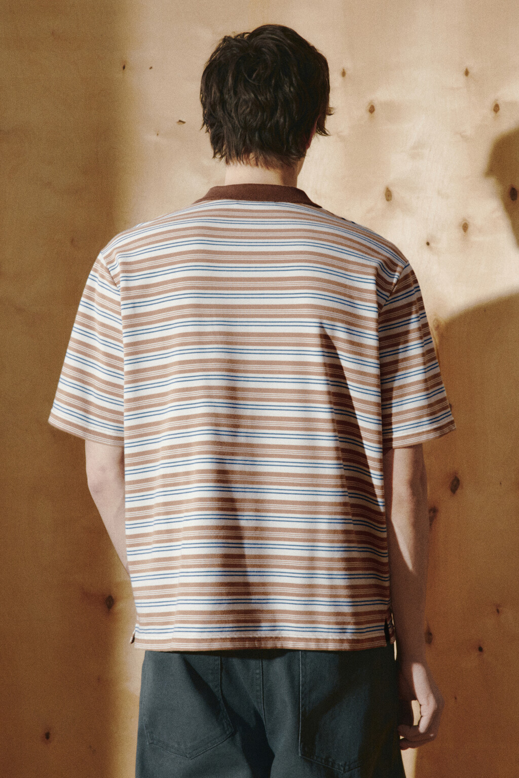 Футболка-поло свободная в полоску - цвет бежевый - 4