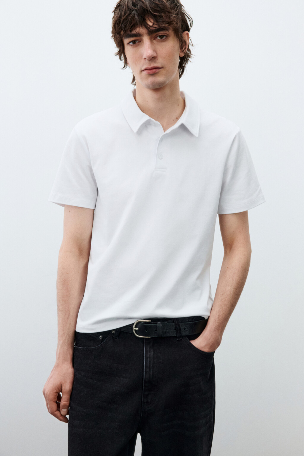 Футболка-поло прямого кроя - цвет белый - 1