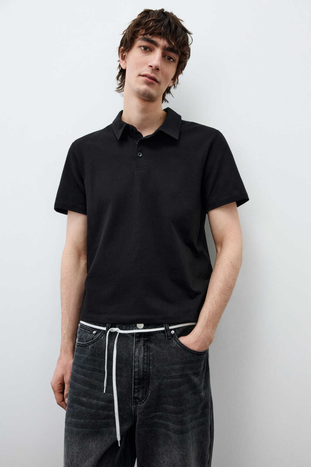 Футболка-поло прямого кроя - цвет черный - 1