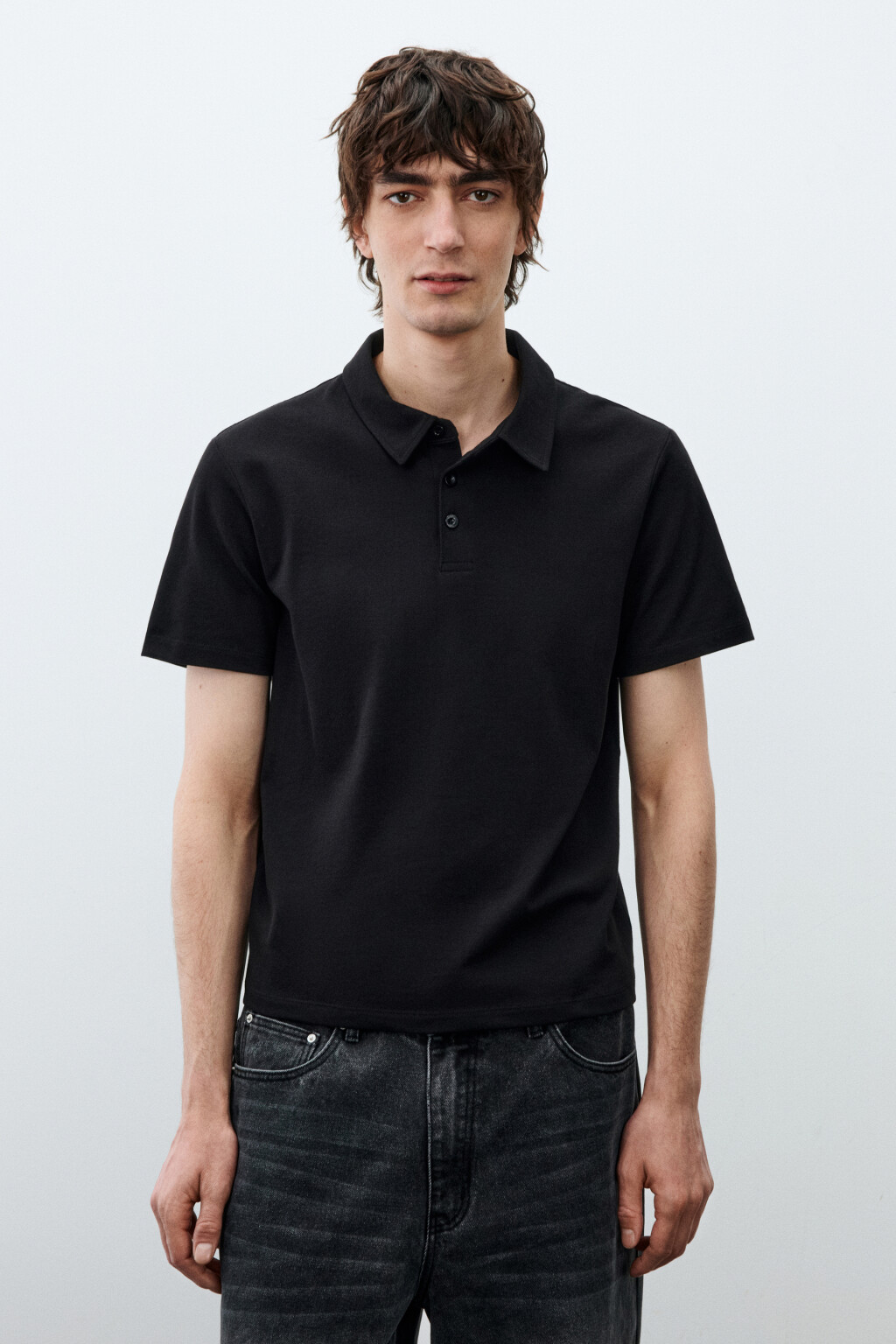 Футболка-поло прямого кроя - цвет черный - 2