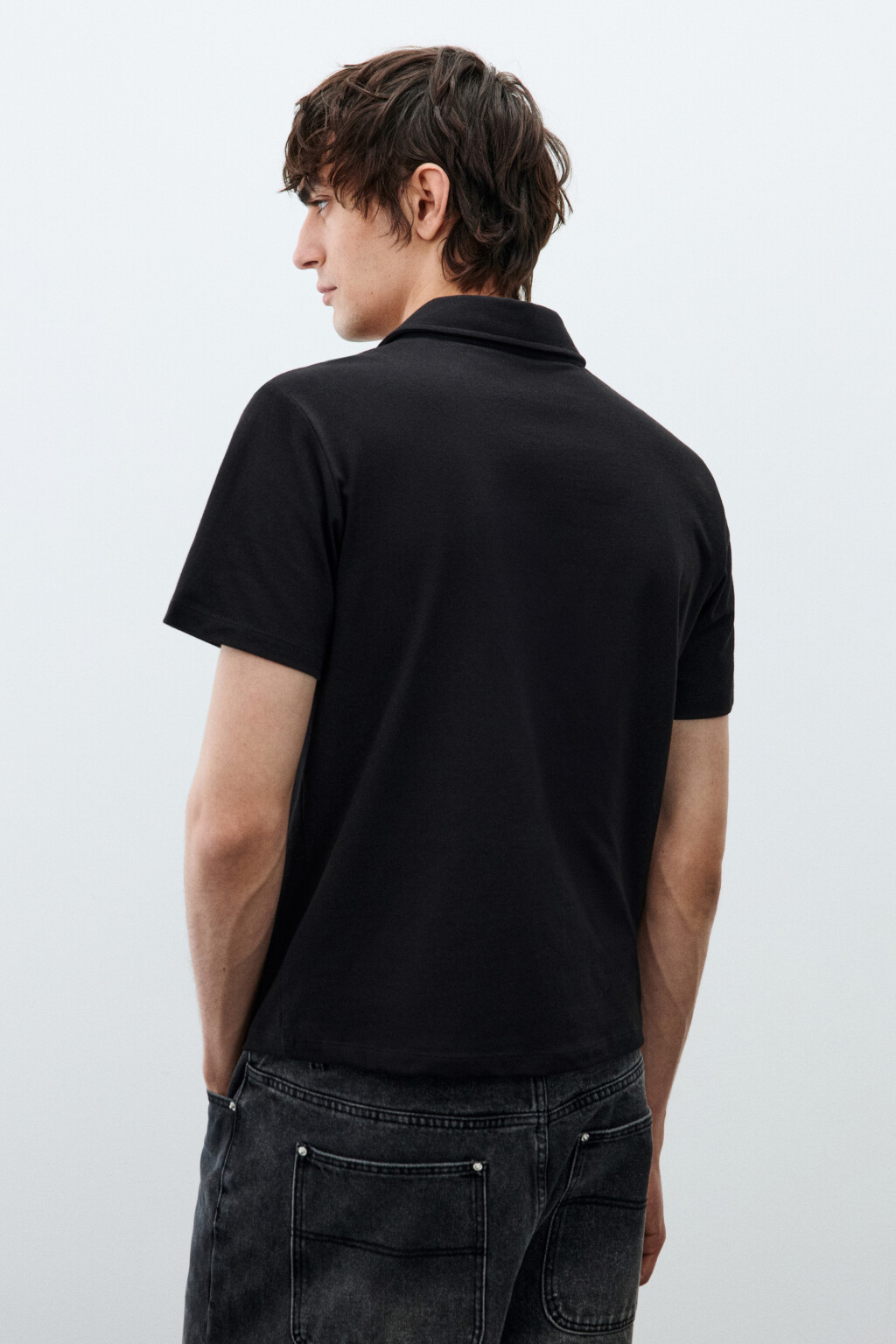 Футболка-поло прямого кроя - цвет черный - 3