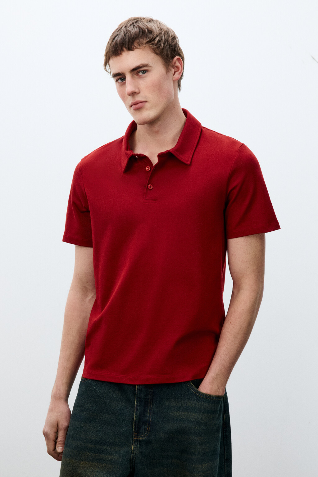 Футболка-поло прямого кроя - цвет красный - 2