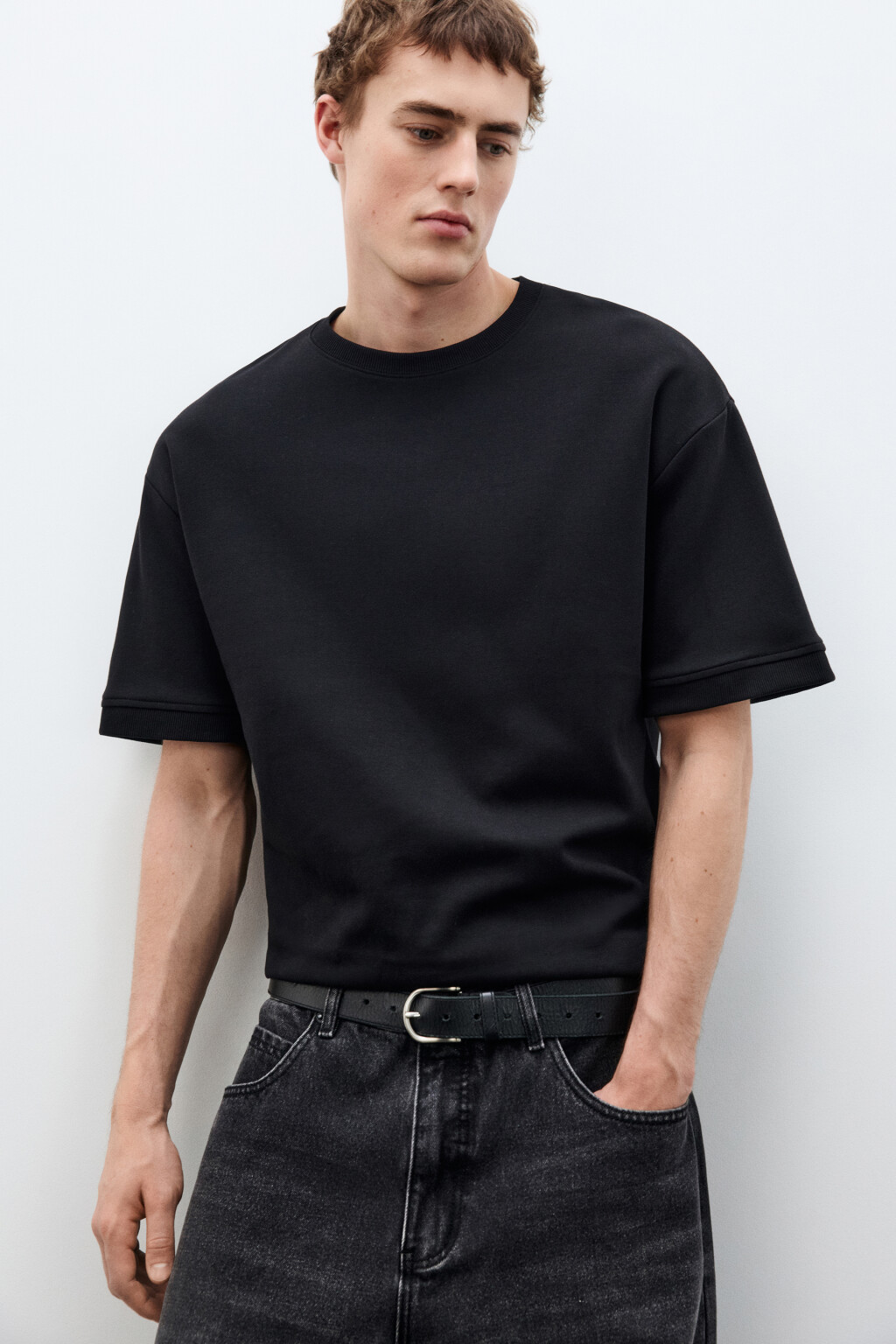 Футболка плотная с подворотами - цвет черный - 1