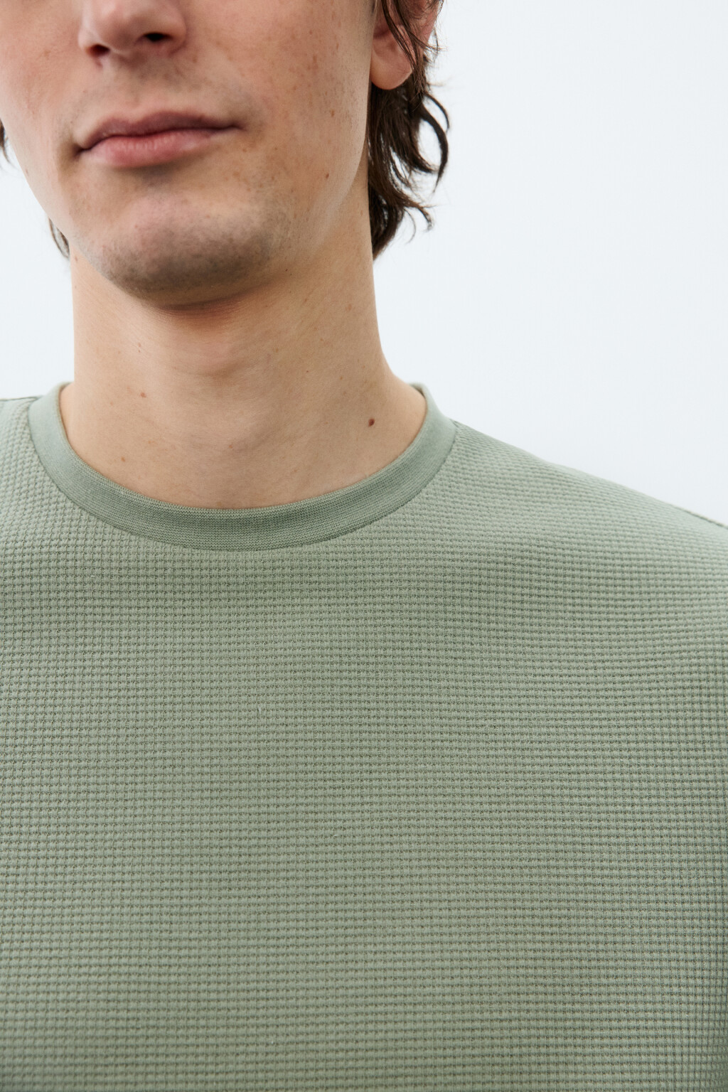 Футболка прямая с вафельной фактурой - цвет зеленый - 5