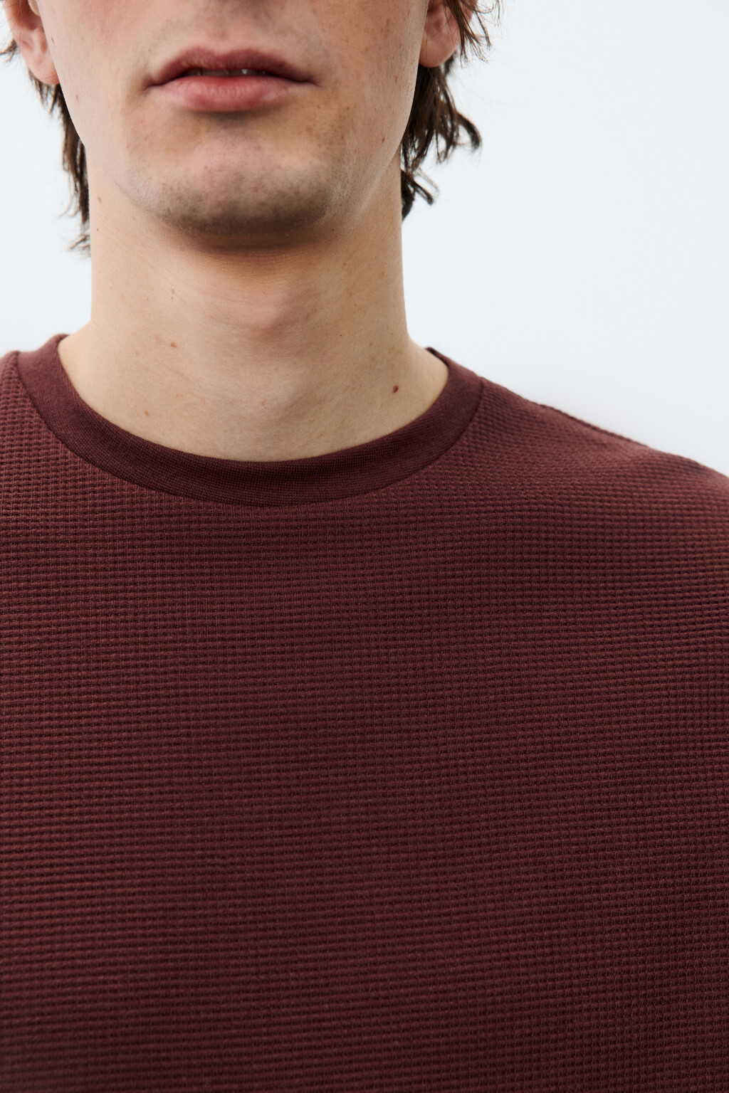 Футболка прямая с вафельной фактурой - цвет коричневый - 6
