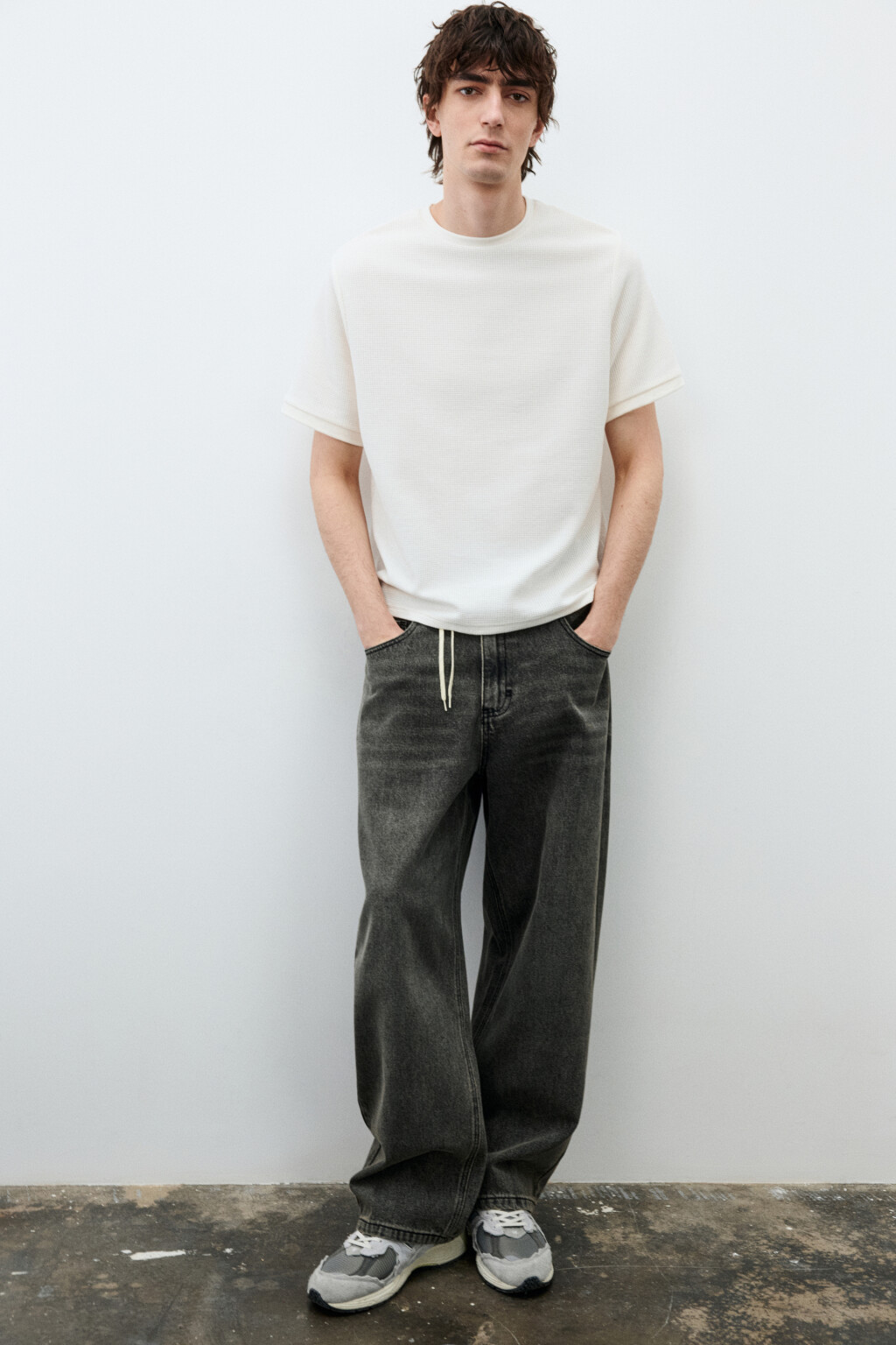 Футболка прямая с вафельной фактурой - цвет бежевый - 1