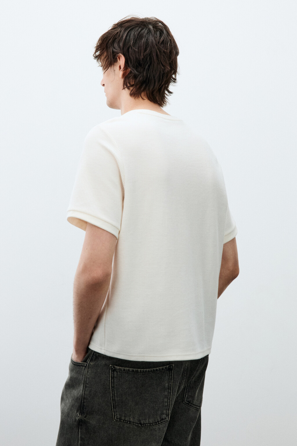 Футболка прямая с вафельной фактурой - цвет бежевый - 3