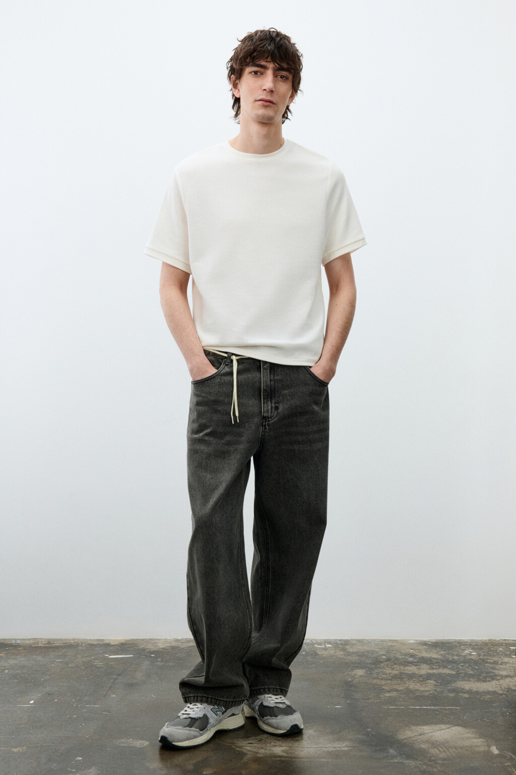 Футболка прямая с вафельной фактурой - цвет бежевый - 4