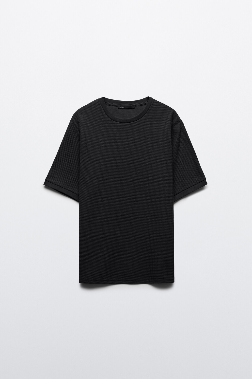Футболка прямая с вафельной фактурой - цвет черный - 1