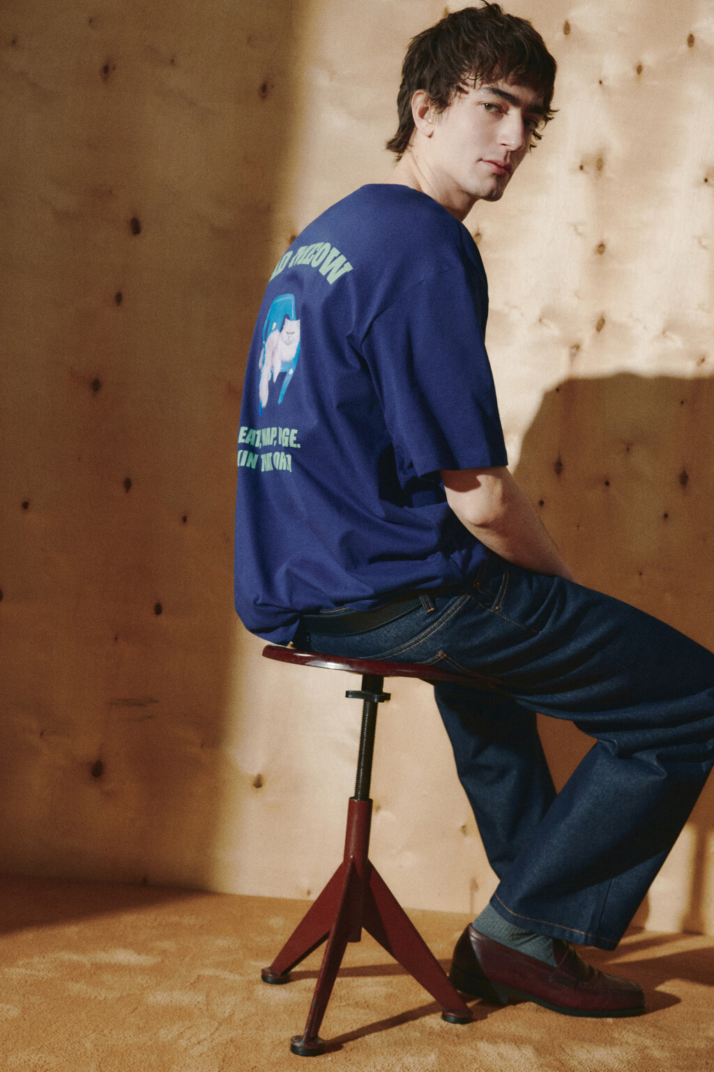 Футболка хлопковая плотная с принтом - цвет синий - 1