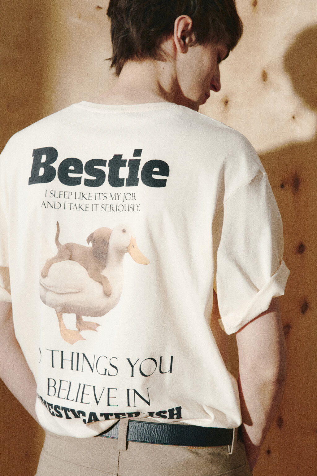 Футболка хлопковая плотная с принтом - цвет белый - 2