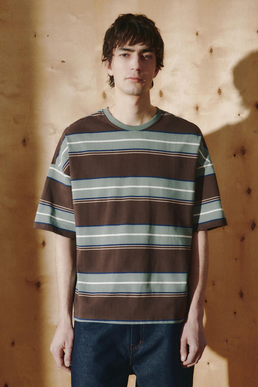 Футболка хлопковая в полоску - цвет коричневый - 2