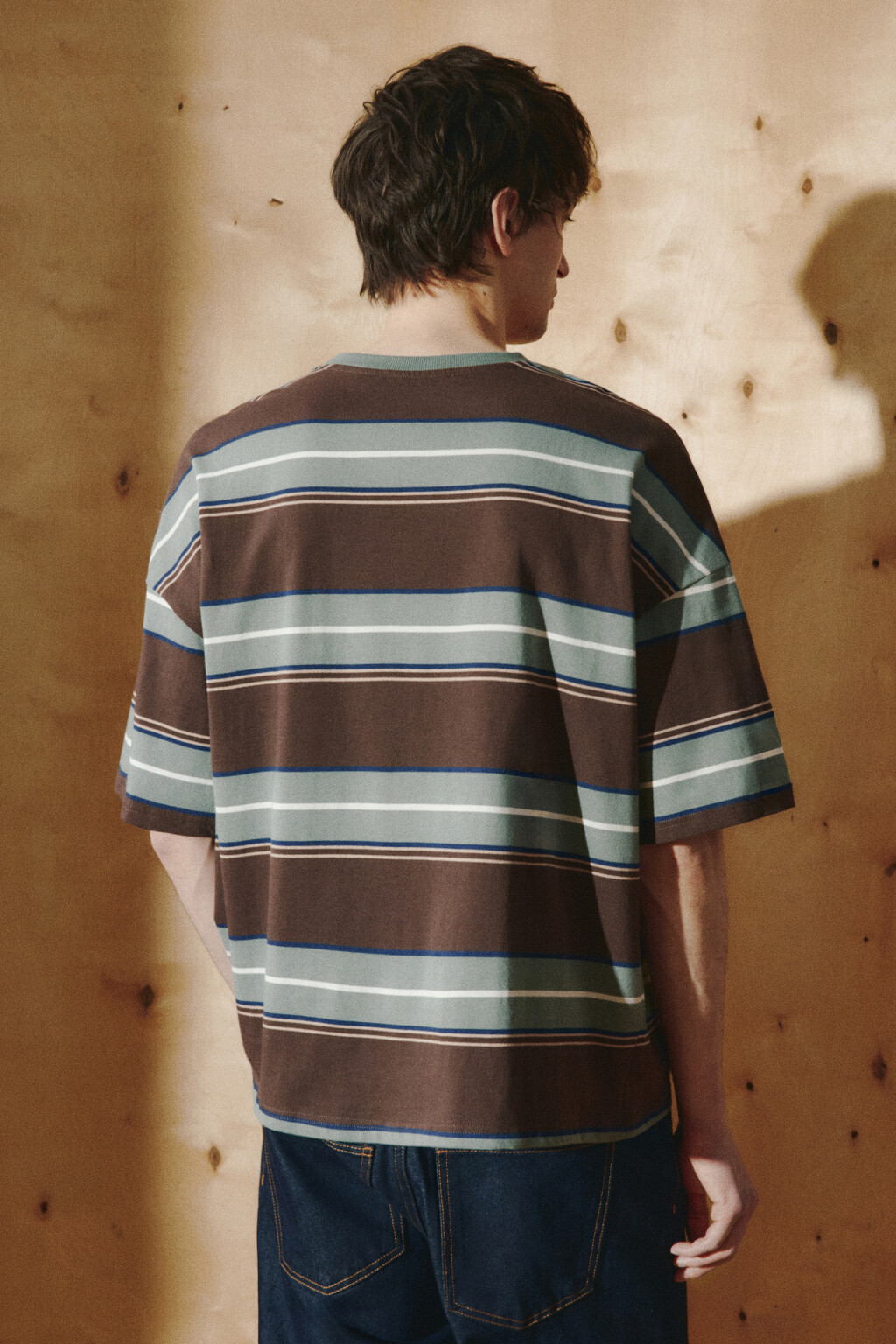 Футболка хлопковая в полоску - цвет коричневый - 3