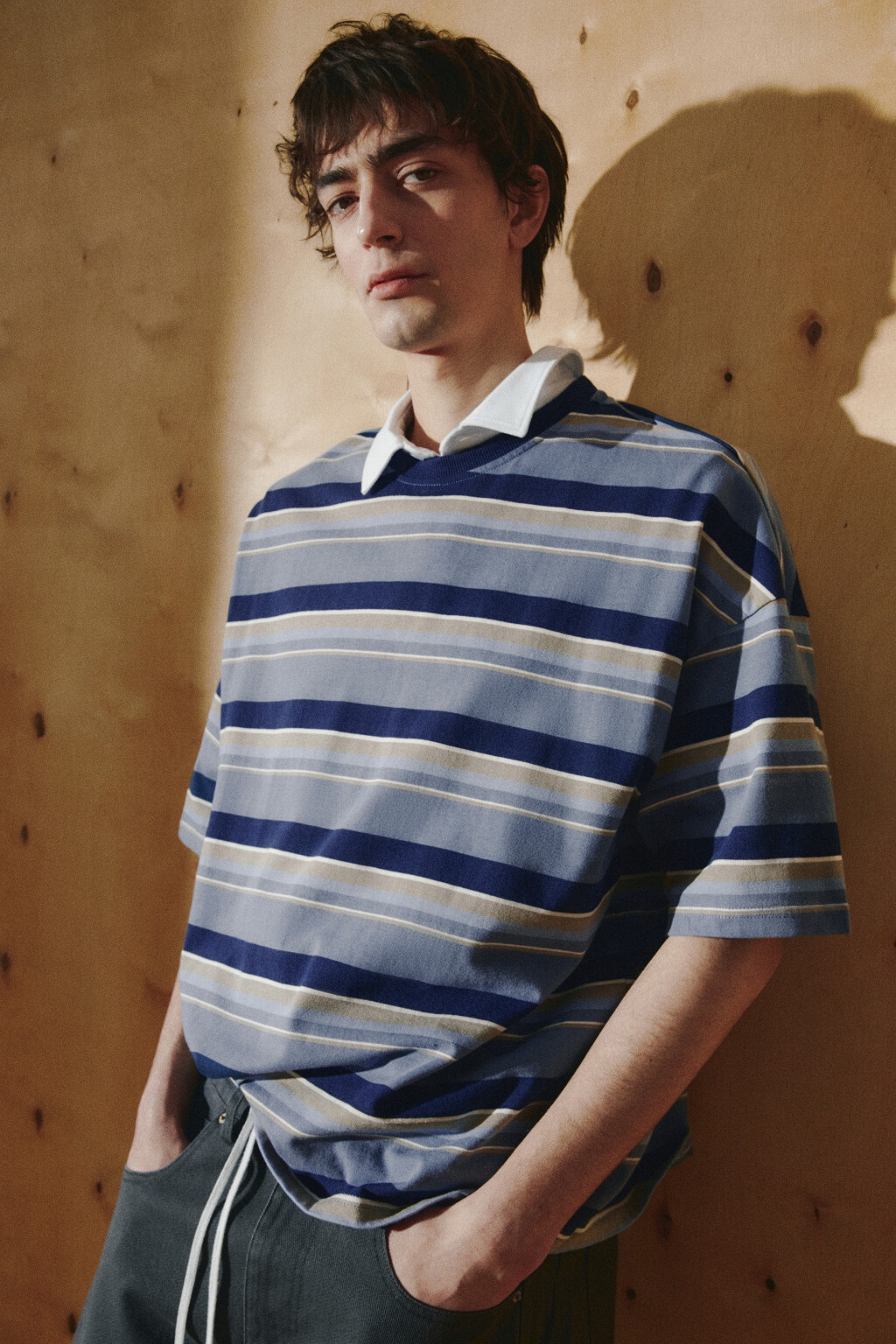 Футболка хлопковая в полоску - цвет синий - 1