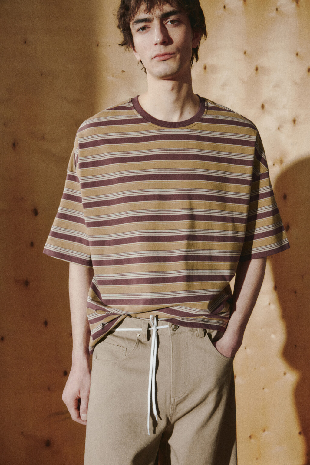 Футболка хлопковая в полоску - цвет бордовый - 1