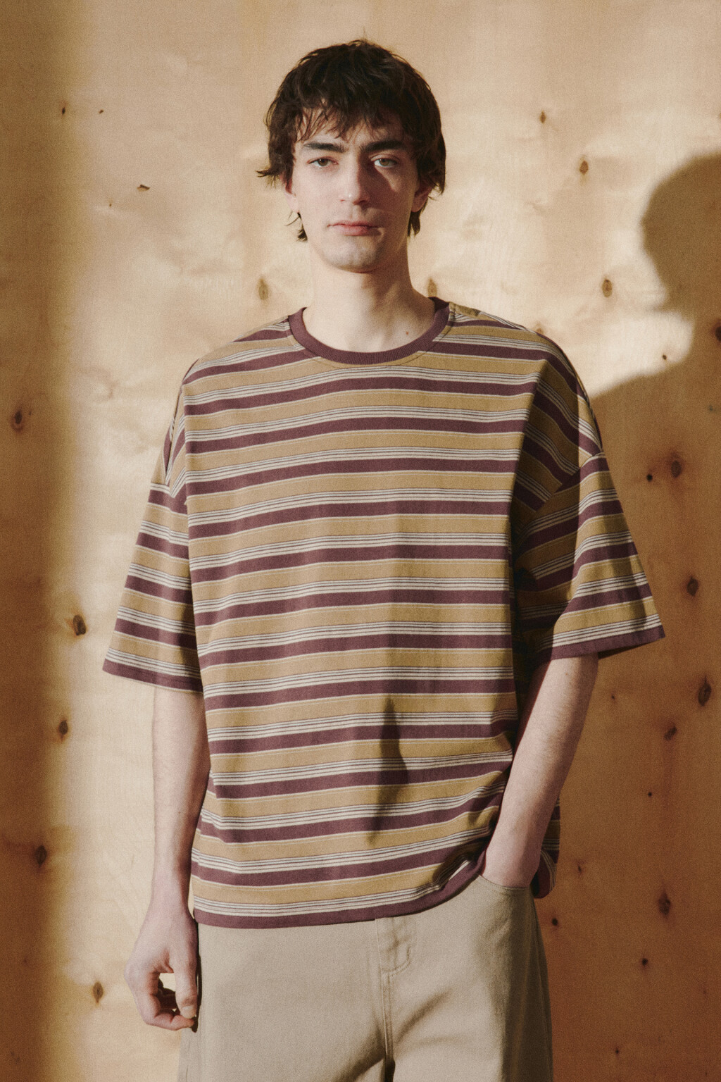 Футболка хлопковая в полоску - цвет бордовый - 2