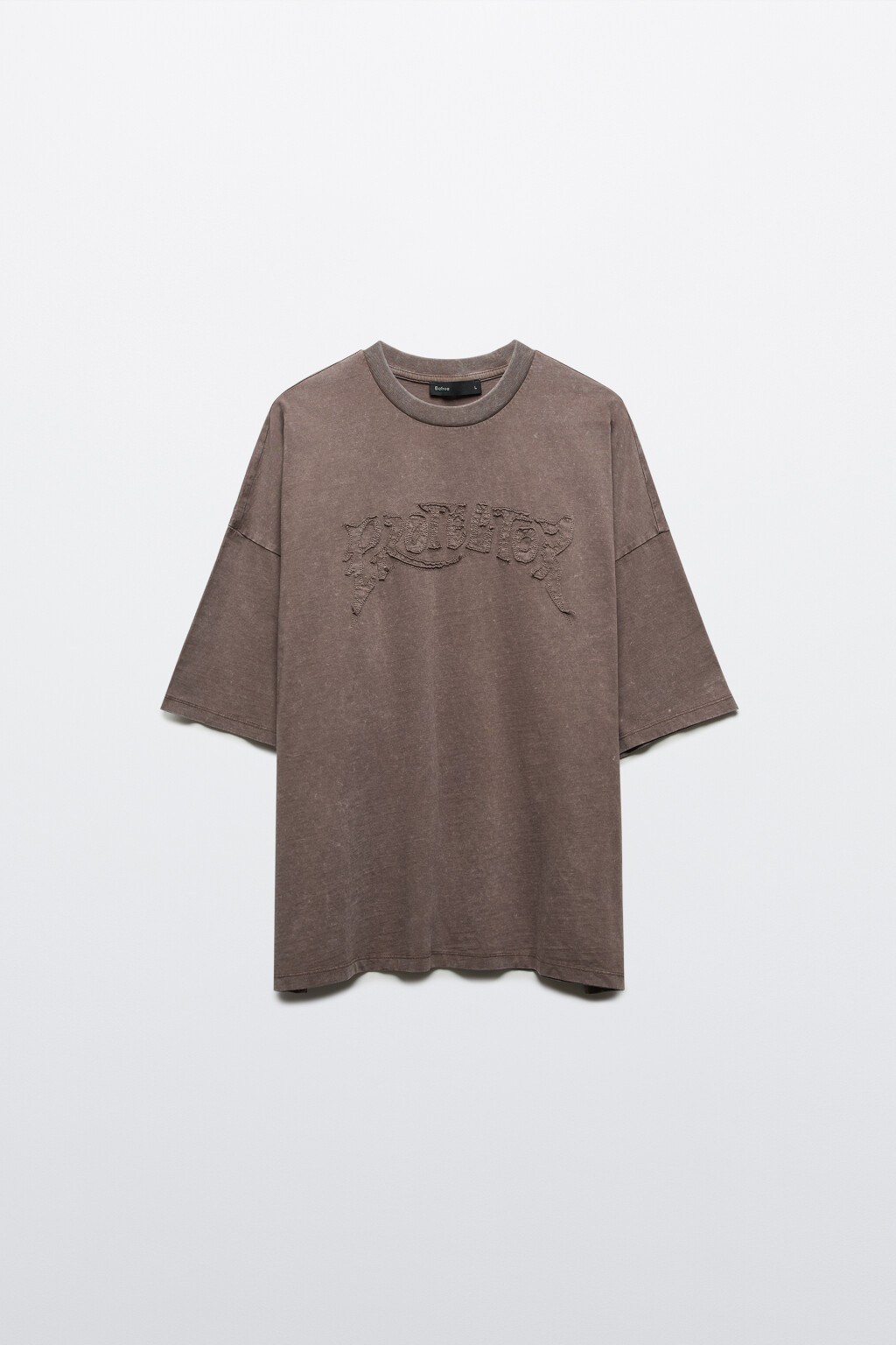 Футболка вареная с вышивкой и рваными краями - цвет бежевый - 1