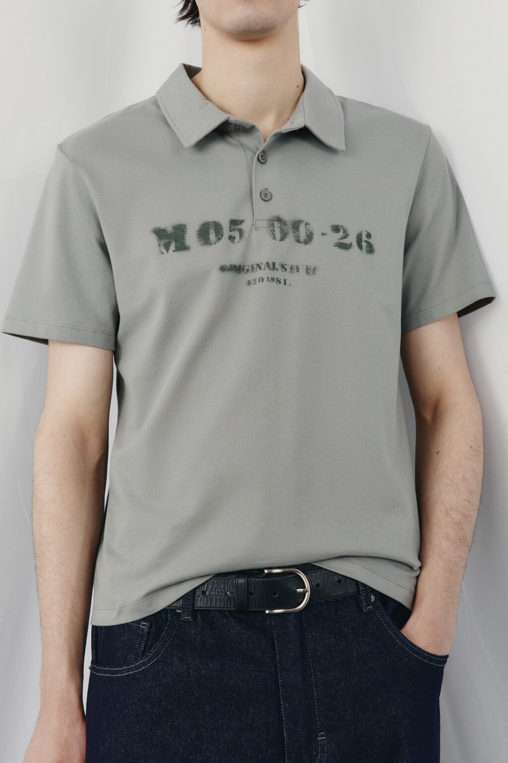 Футболка-поло прямая с принтом - цвет серый - 1