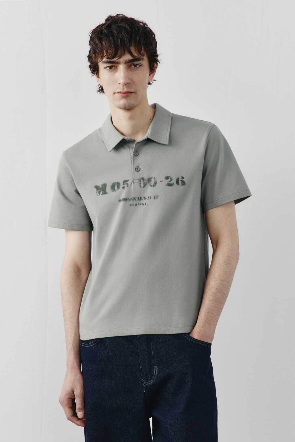 Футболка-поло прямая с принтом - цвет серый - 2