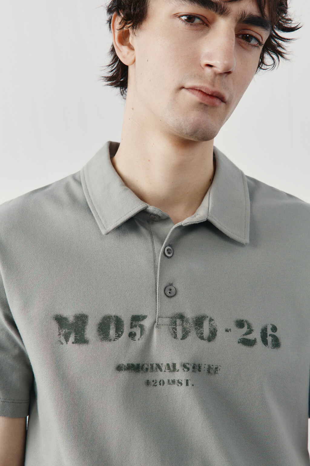 Футболка-поло прямая с принтом - цвет серый - 5