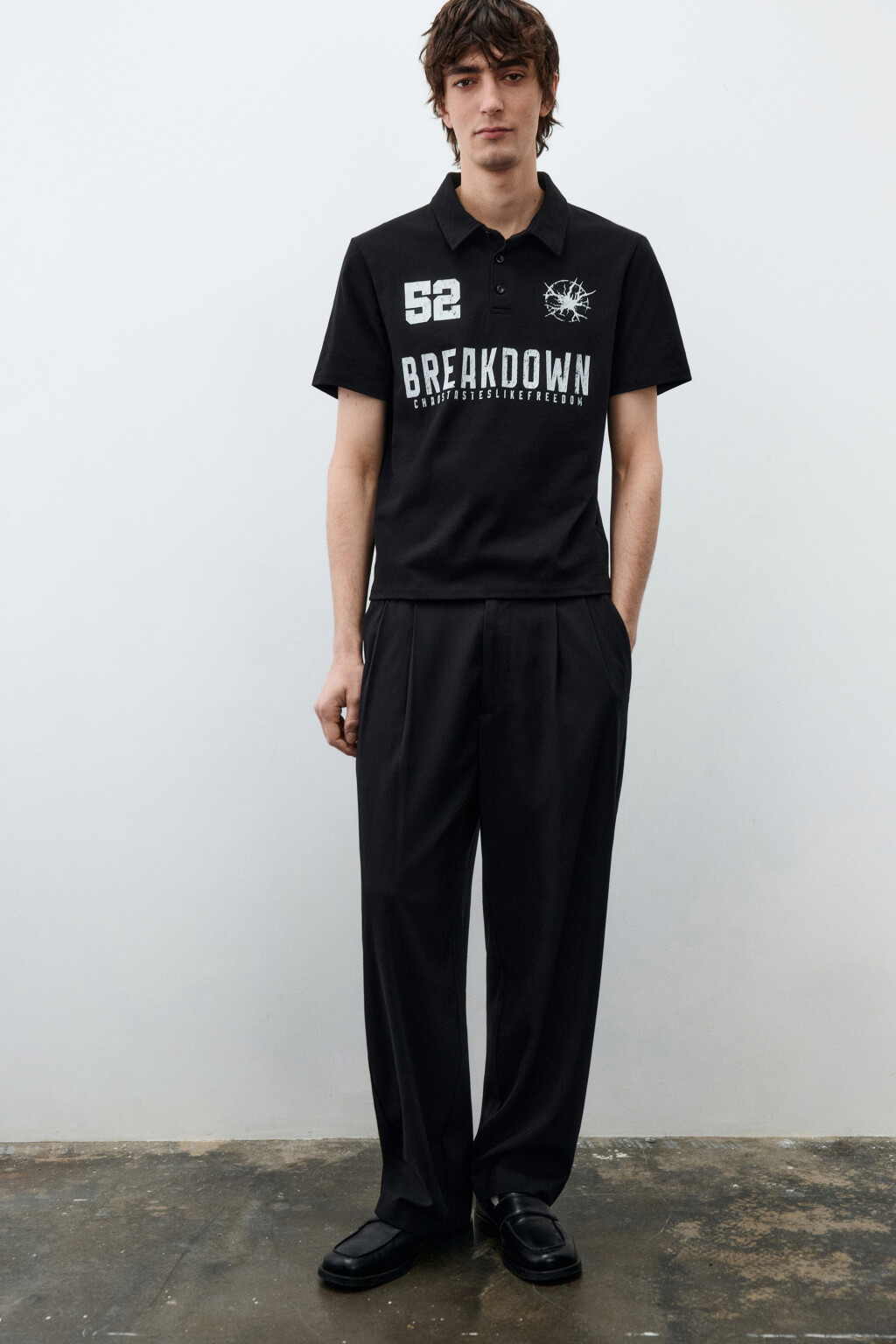 Футболка-поло прямая с принтом - цвет черный - 1