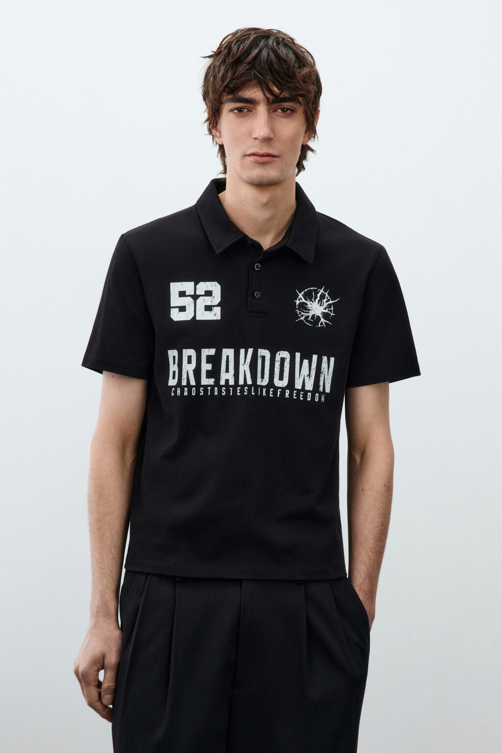 Футболка-поло прямая с принтом - цвет черный - 2