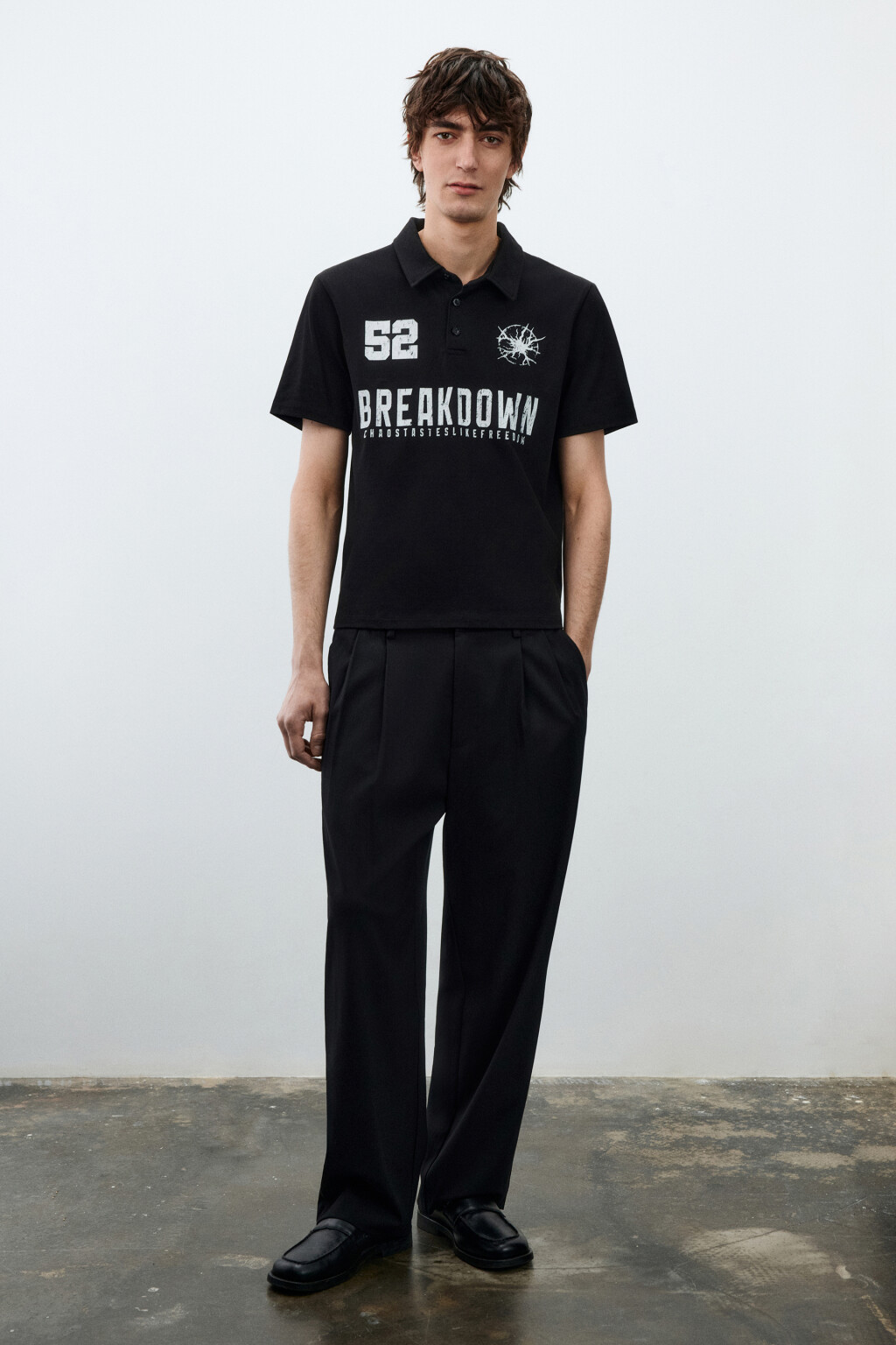 Футболка-поло прямая с принтом - цвет черный - 4