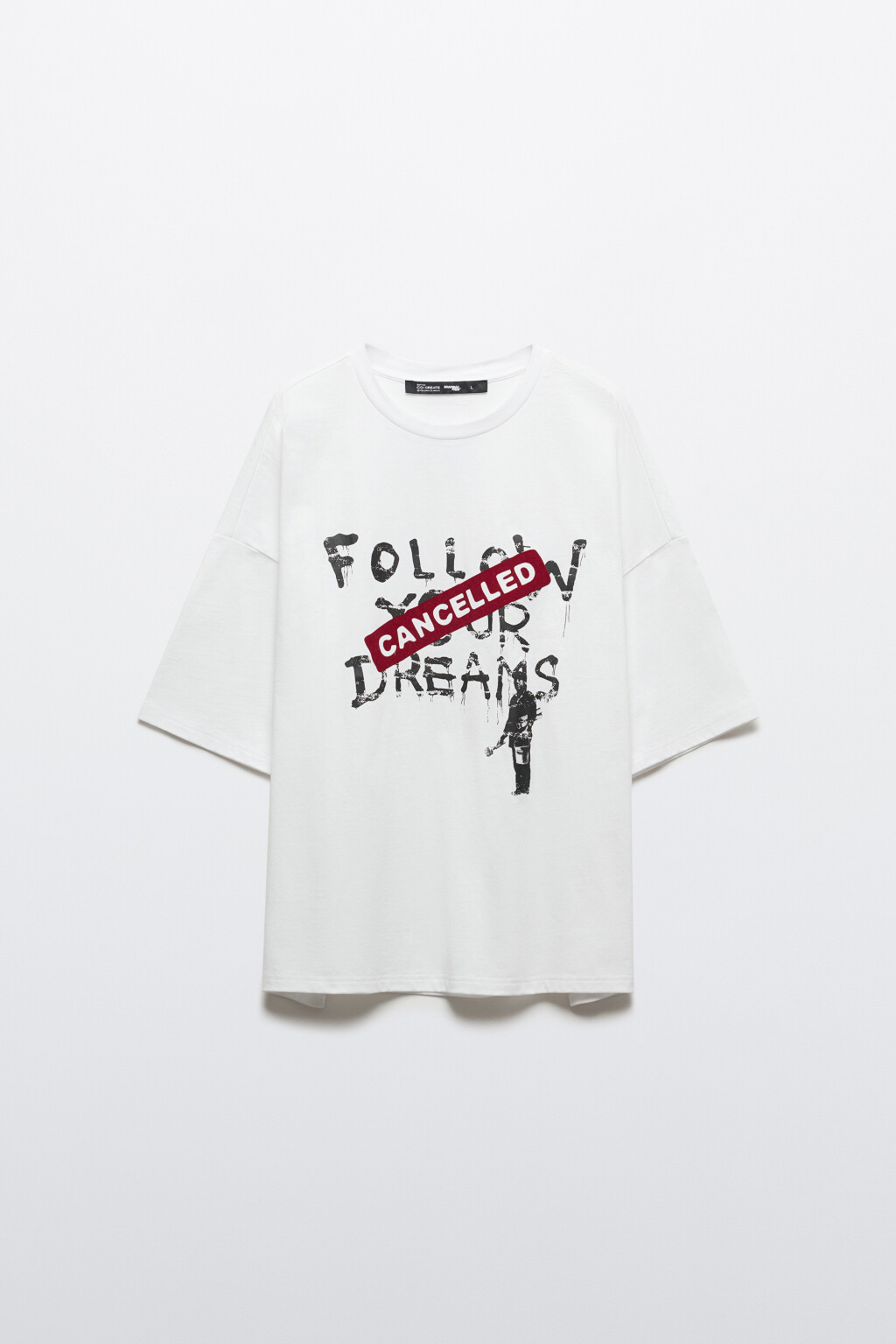 Футболка хлопковая оверсайз с принтом - цвет белый - 8