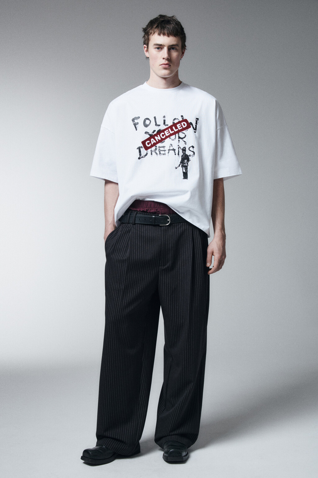 Футболка хлопковая оверсайз с принтом - цвет белый - 5