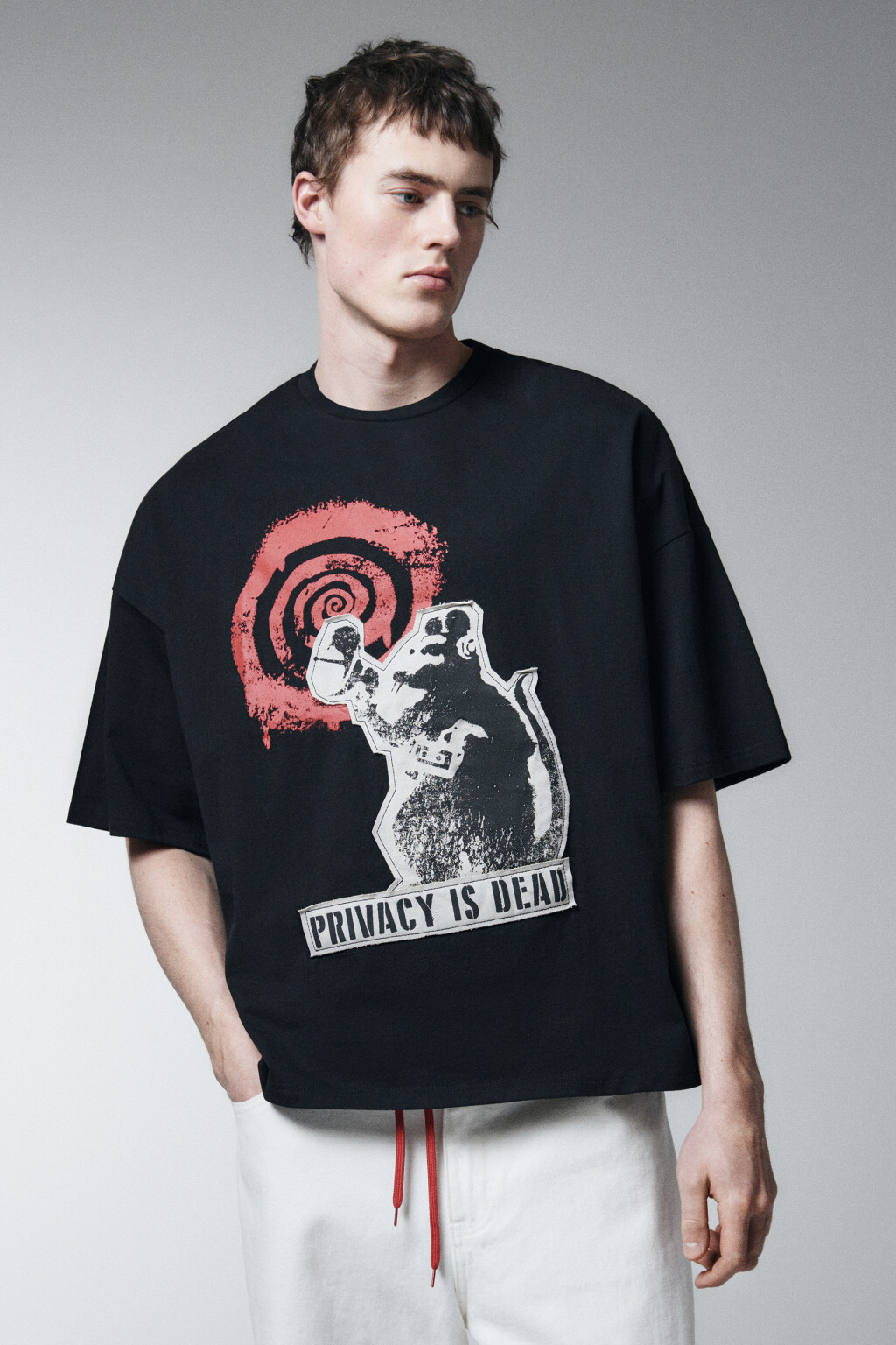 Футболка хлопковая оверсайз с принтом - цвет черный - 3