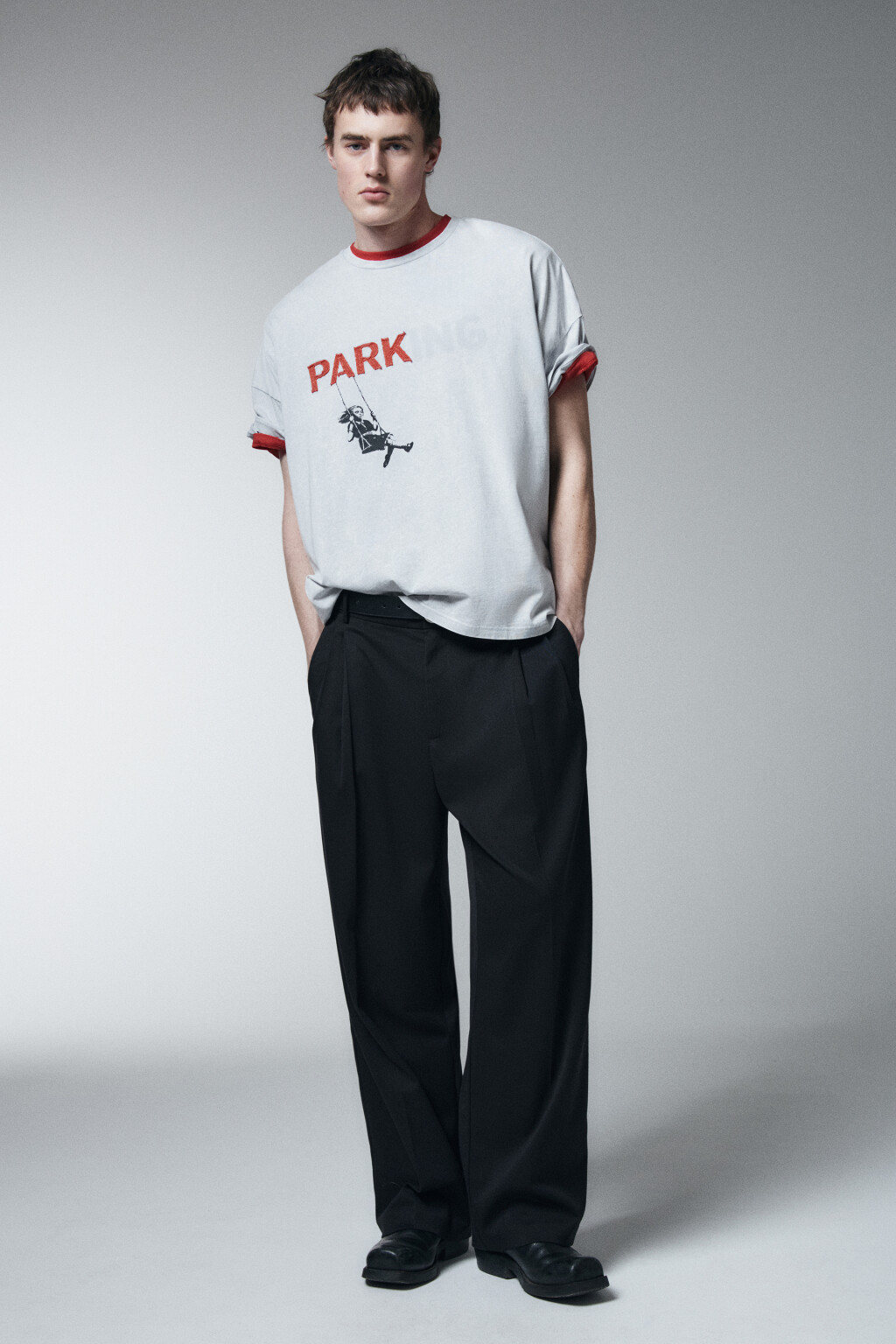 Футболка хлопковая оверсайз с принтом - цвет серый - 5