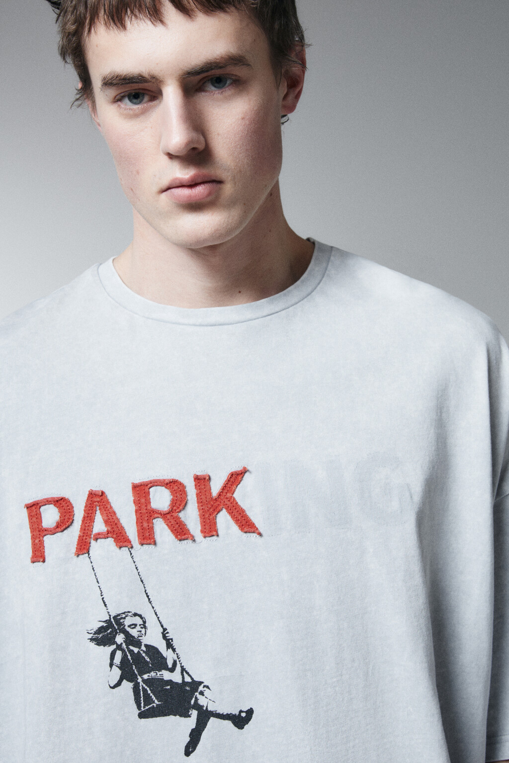 Футболка хлопковая оверсайз с принтом - цвет серый - 7