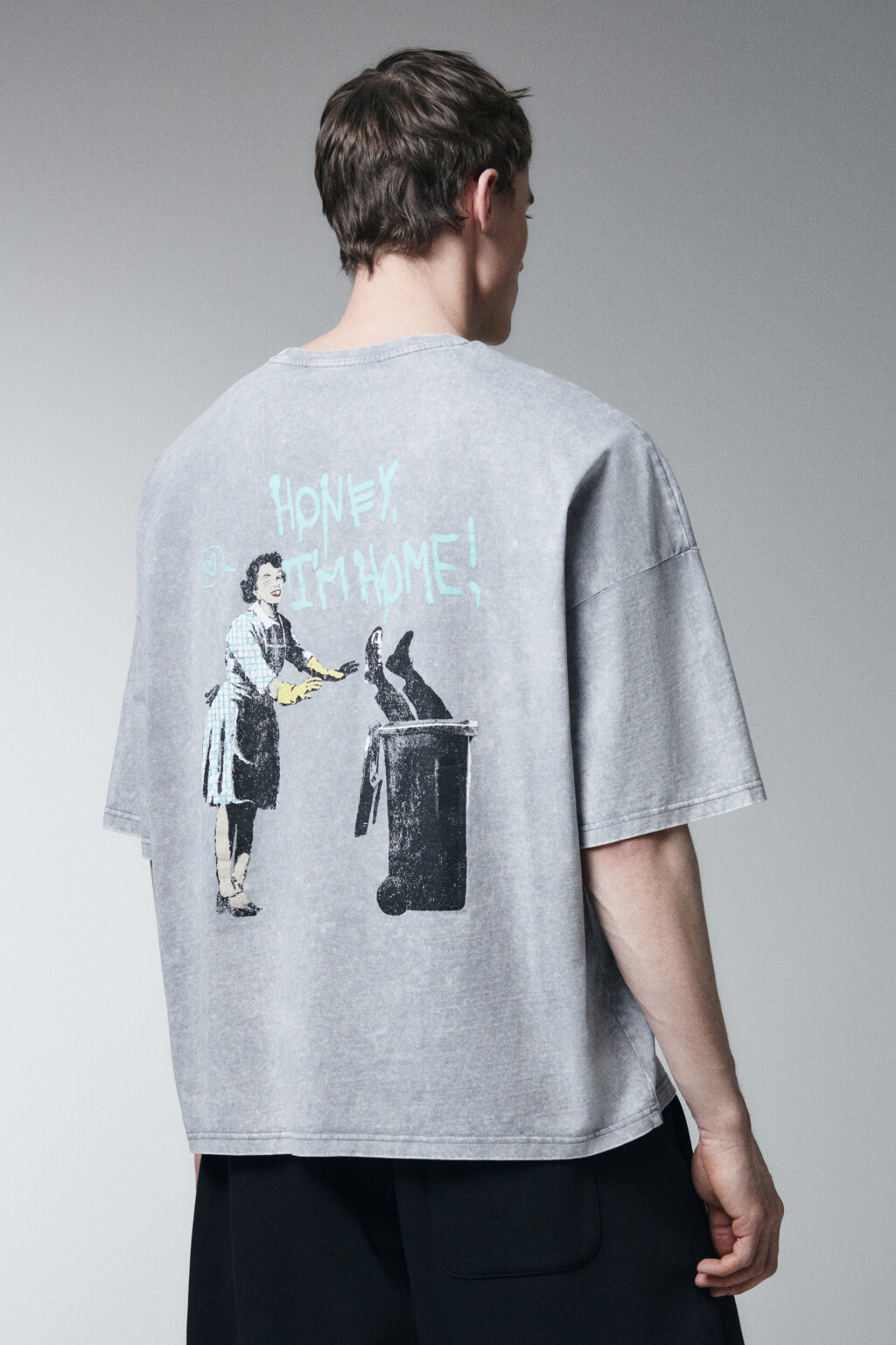 Футболка хлопковая оверсайз с принтом - цвет серый - 4