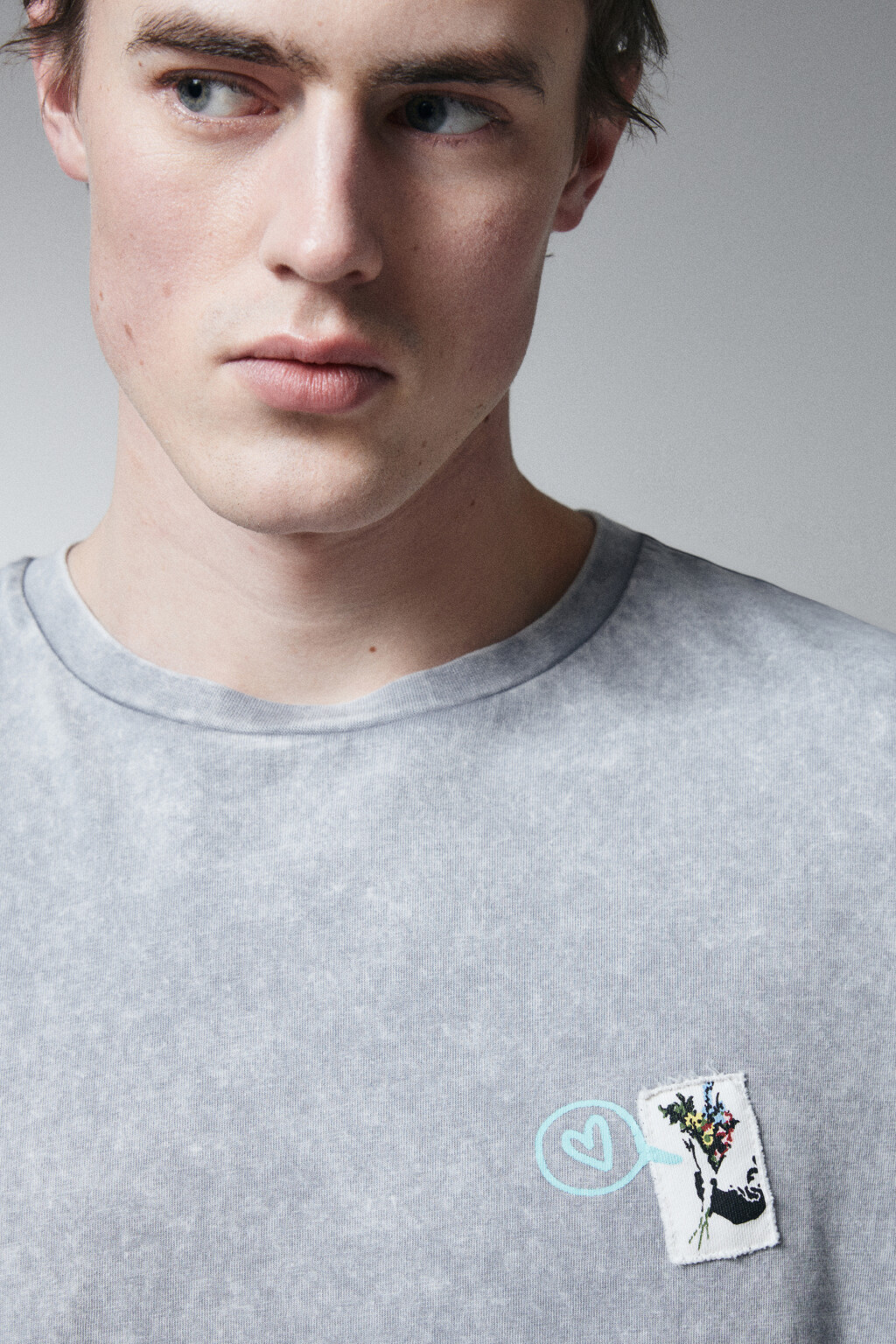 Футболка хлопковая оверсайз с принтом - цвет серый - 6