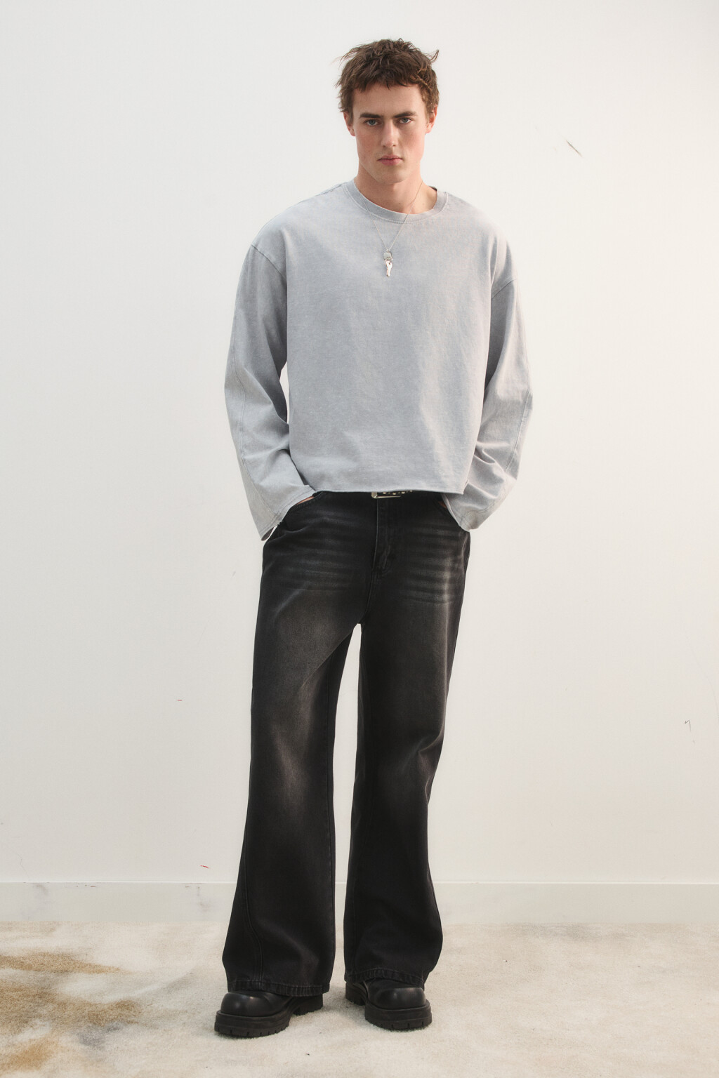 Лонгслив базовый удлиненный из хлопка - цвет серый - 5