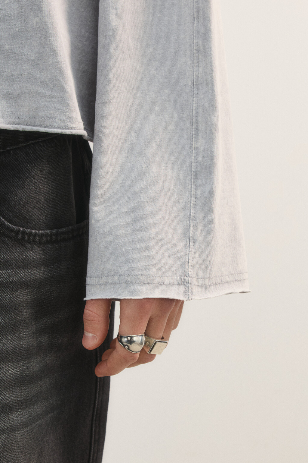 Лонгслив базовый удлиненный из хлопка - цвет серый - 7