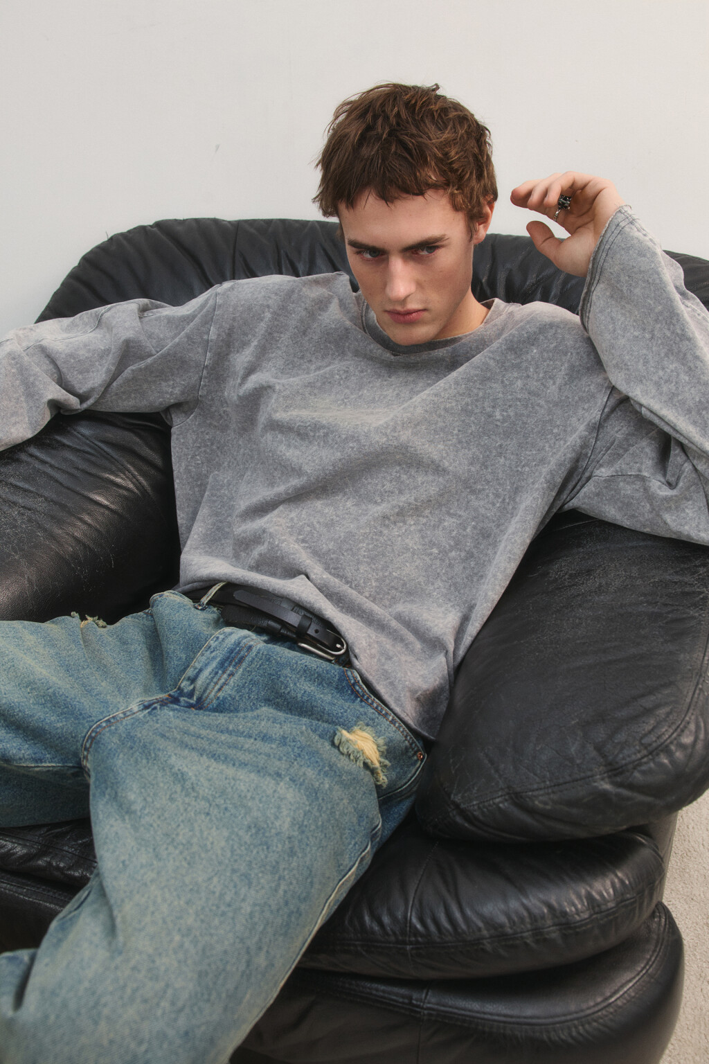 Лонгслив базовый удлиненный из хлопка - цвет серый - 1