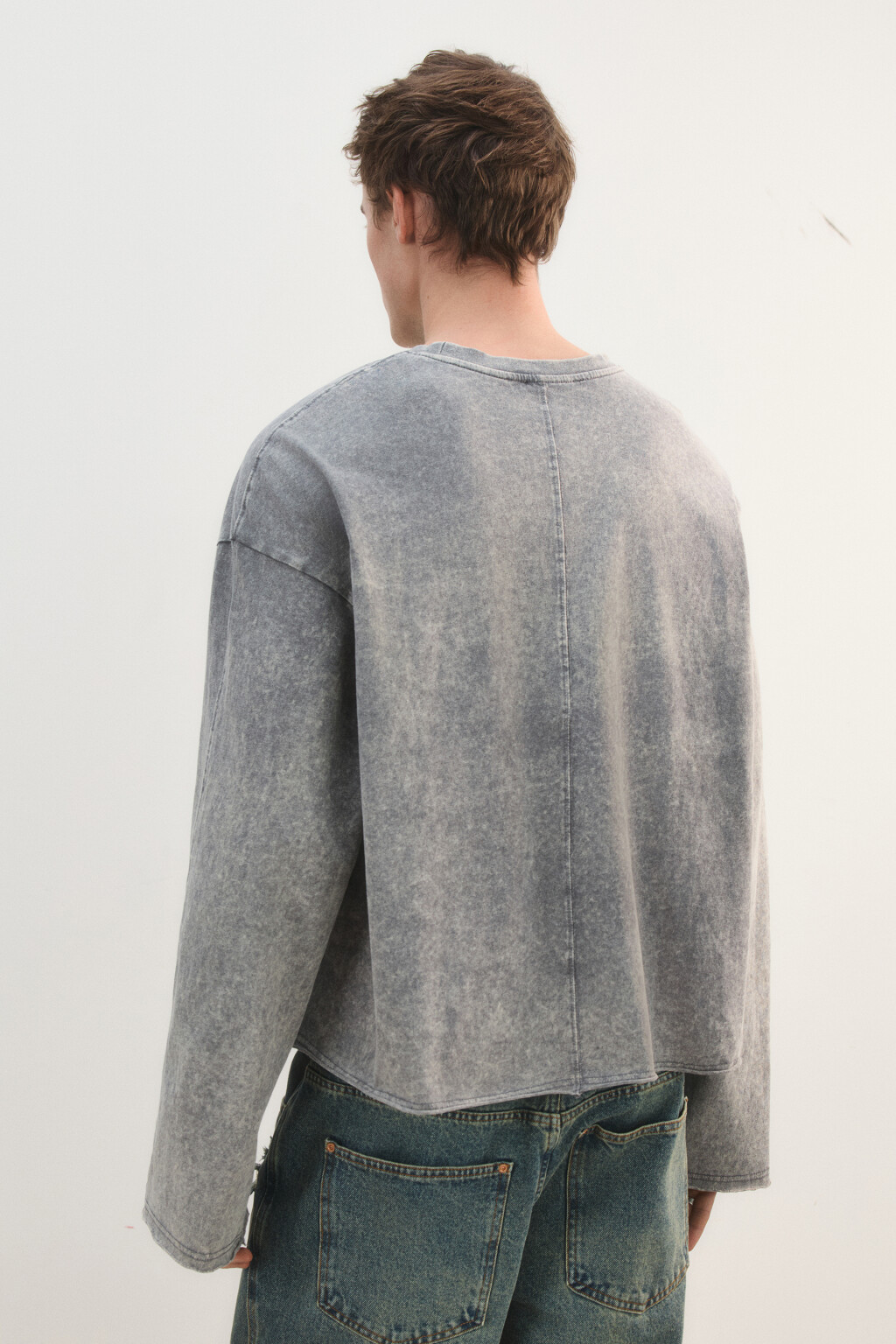 Лонгслив базовый удлиненный из хлопка - цвет серый - 4