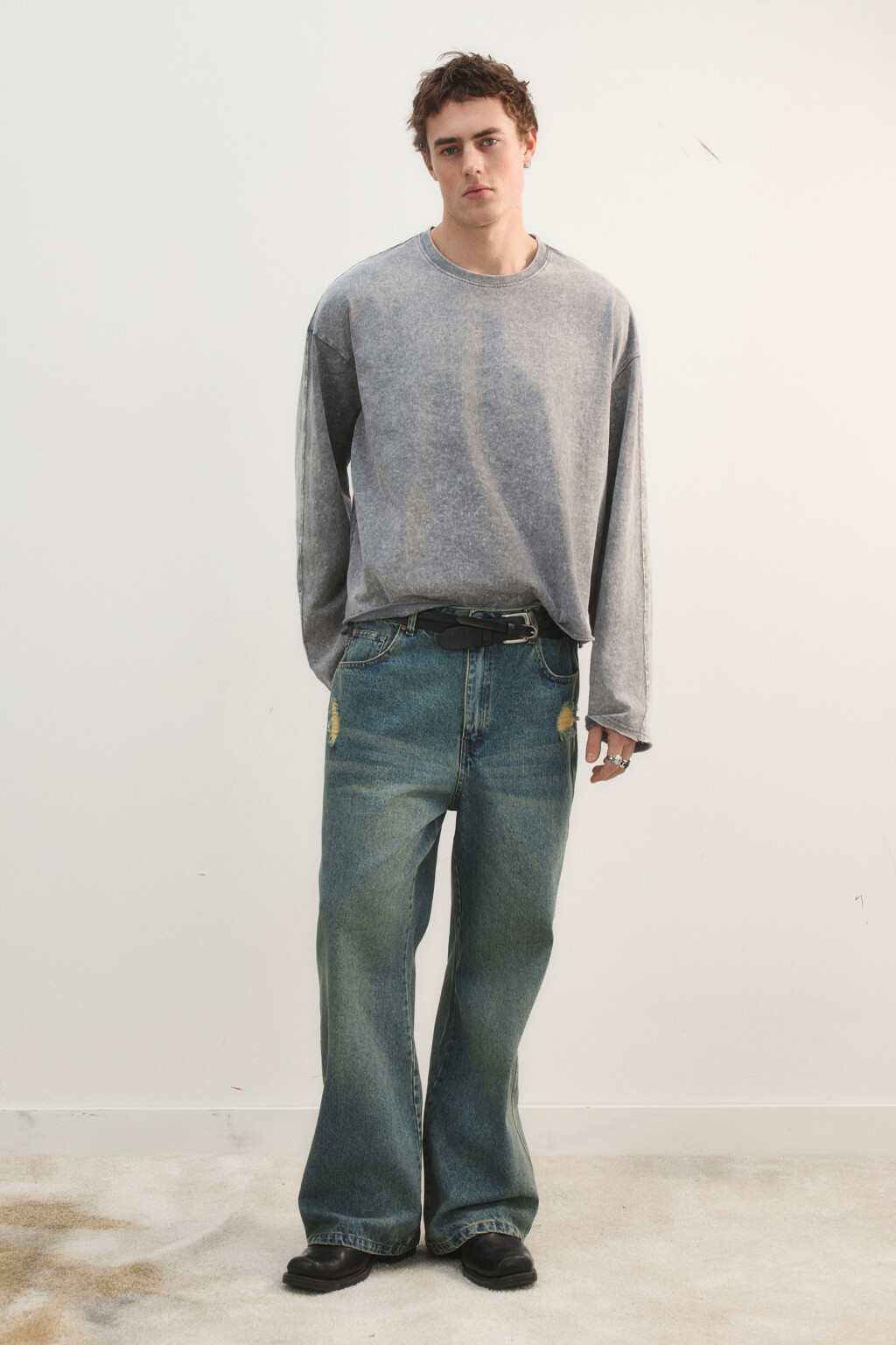 Лонгслив базовый удлиненный из хлопка - цвет серый - 5