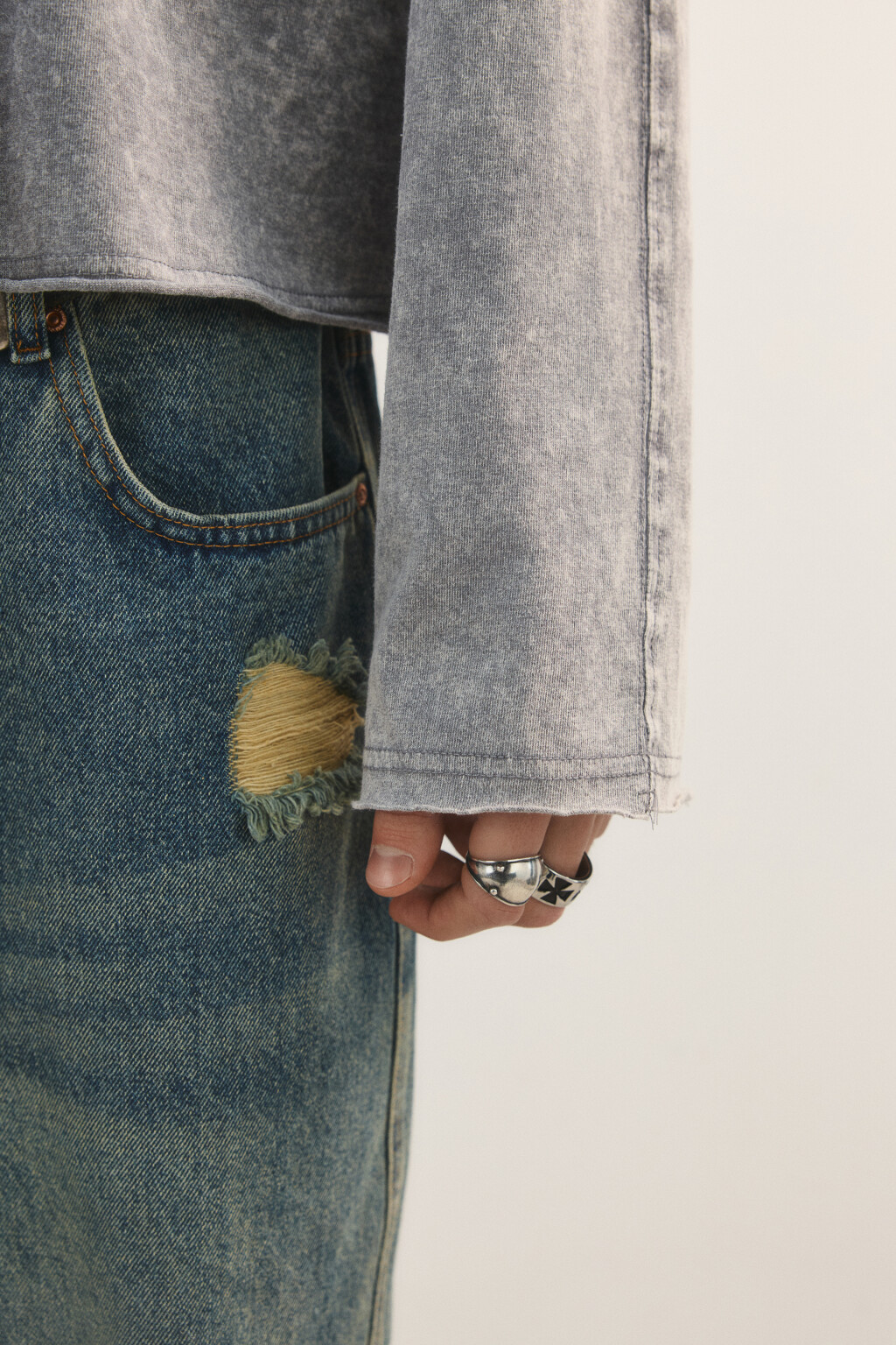 Лонгслив базовый удлиненный из хлопка - цвет серый - 7