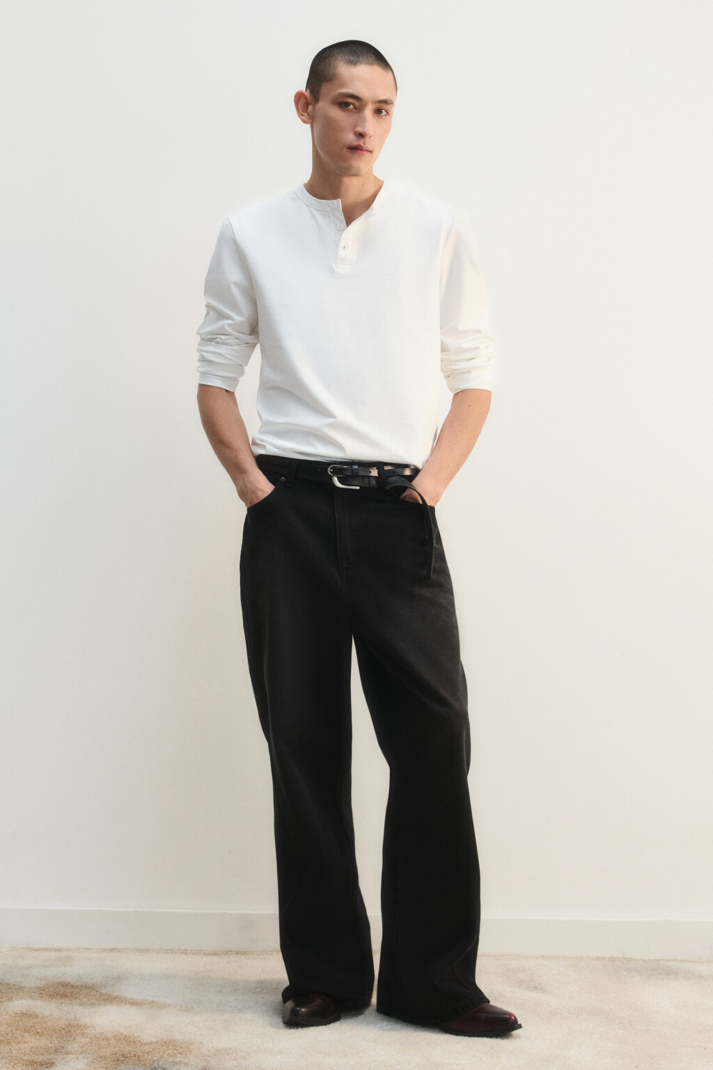 Лонгслив хенли приталенный - цвет белый - 5