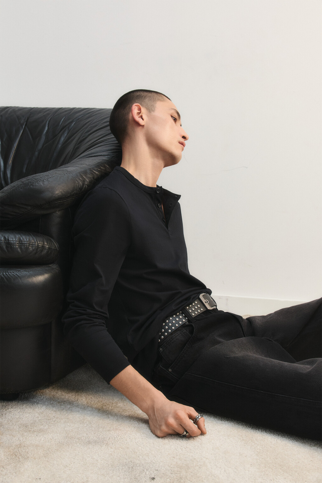 Лонгслив хенли приталенный - цвет черный - 3