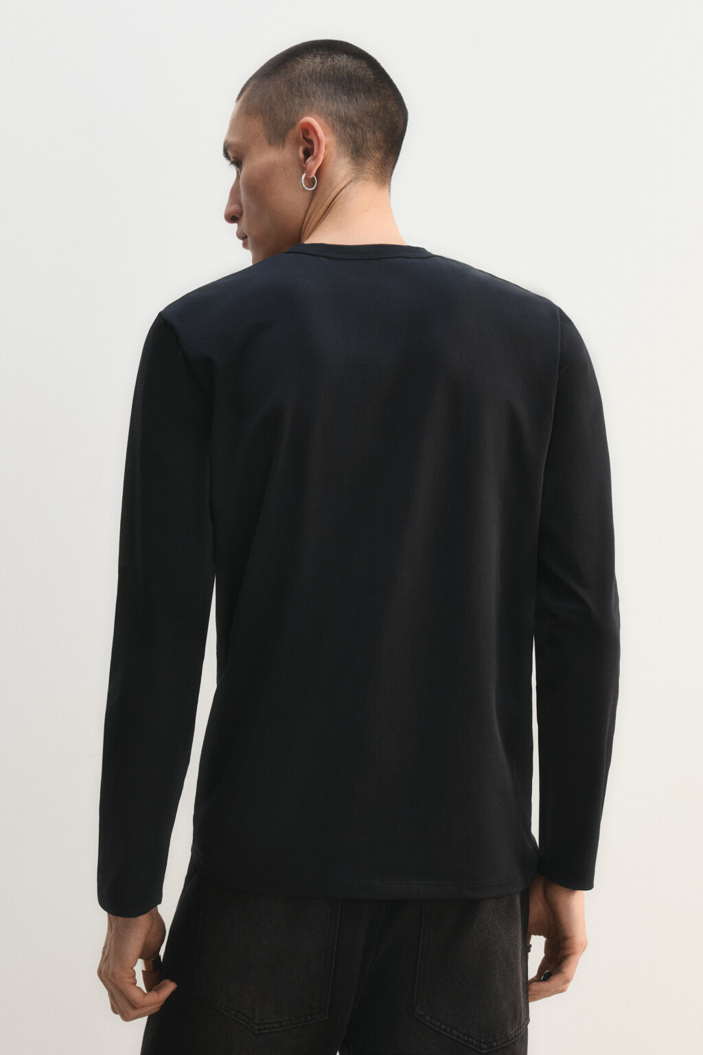 Лонгслив хенли приталенный - цвет черный - 5