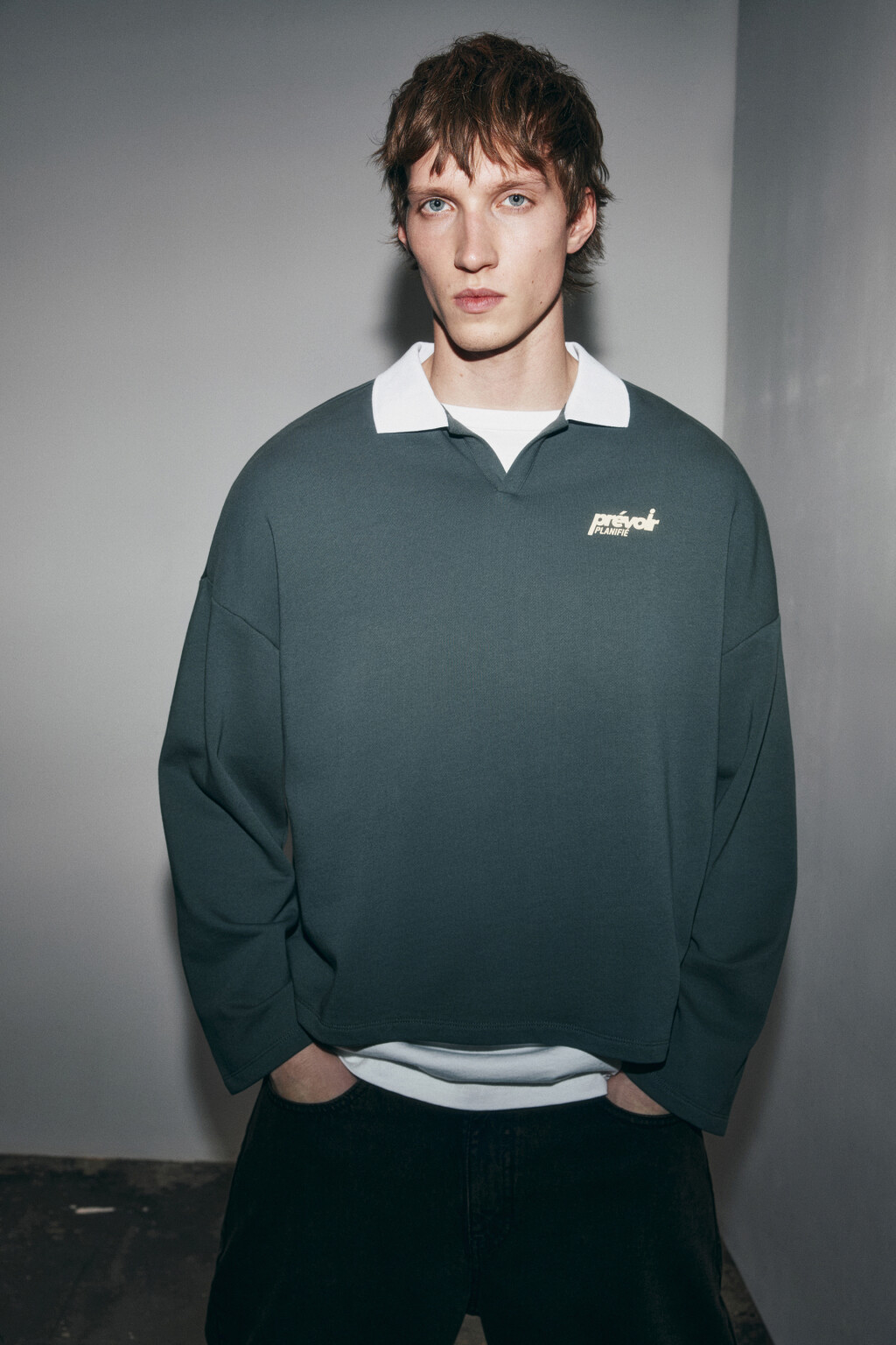 Лонгслив-поло с надписью - цвет серый - 1