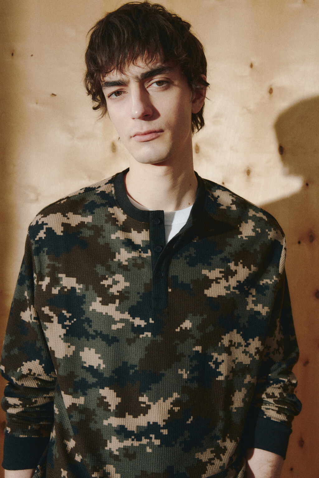 Лонгслив хенли с принтом хаки - цвет армейский - 1