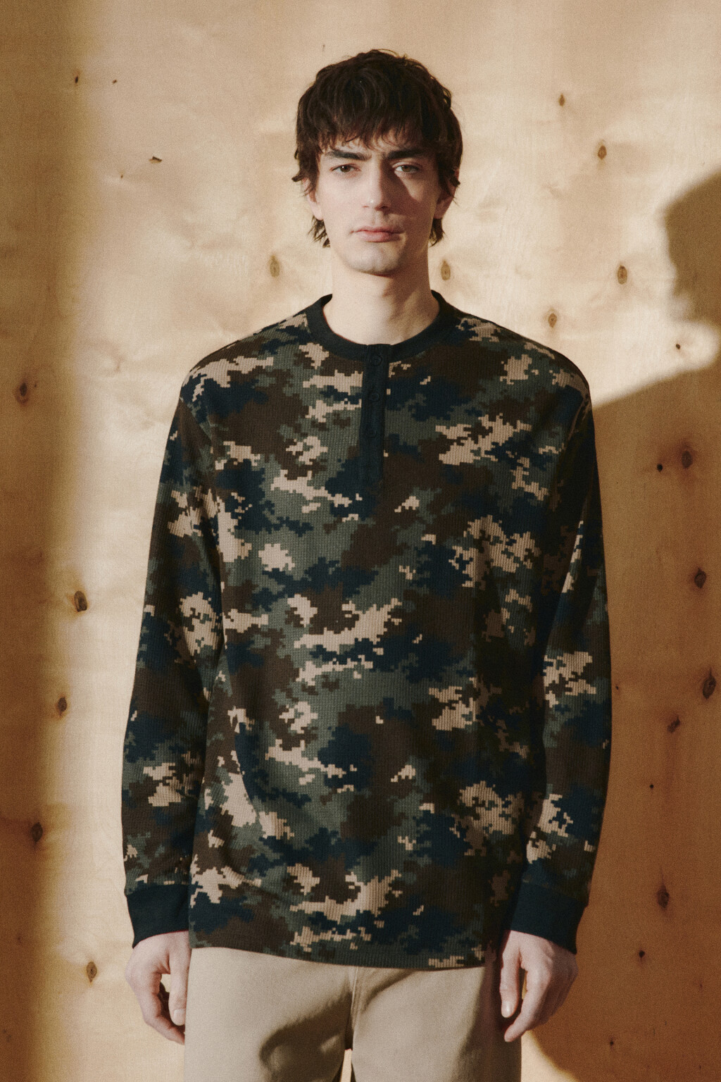 Лонгслив хенли с принтом хаки - цвет армейский - 3