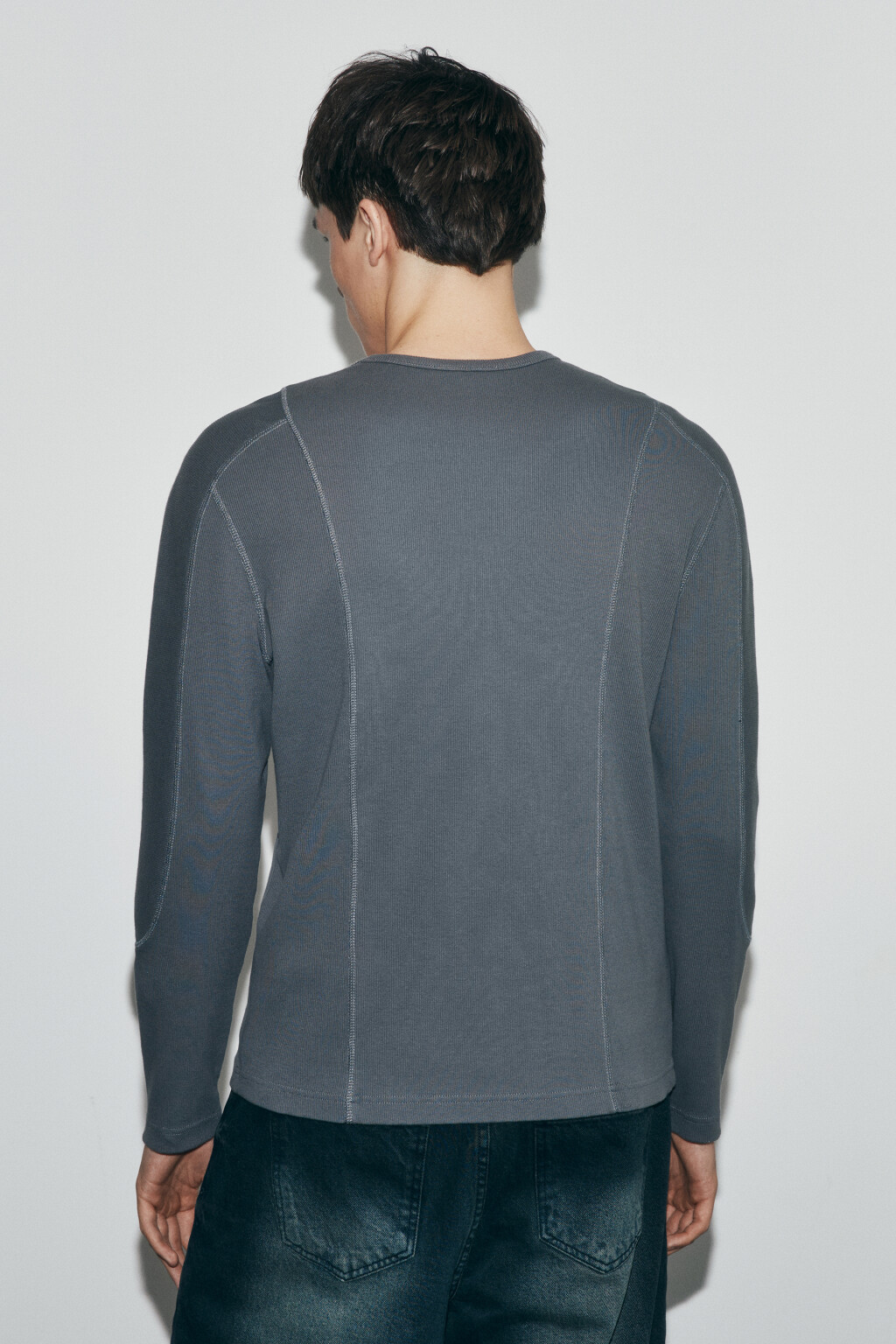 Лонгслив облегающий в рубчик с вареным эффектом - цвет серый - 3