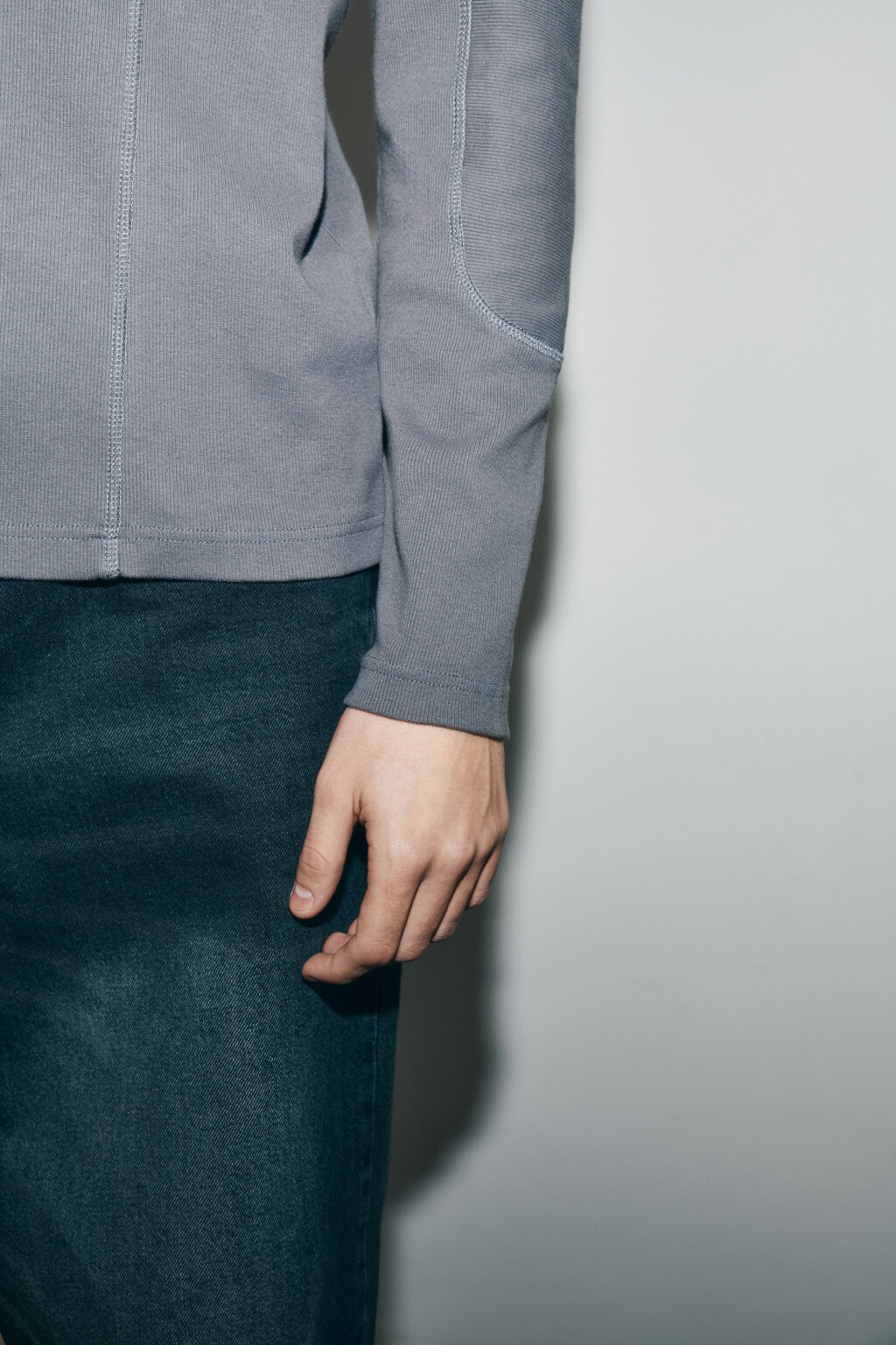 Лонгслив облегающий в рубчик с вареным эффектом - цвет серый - 6