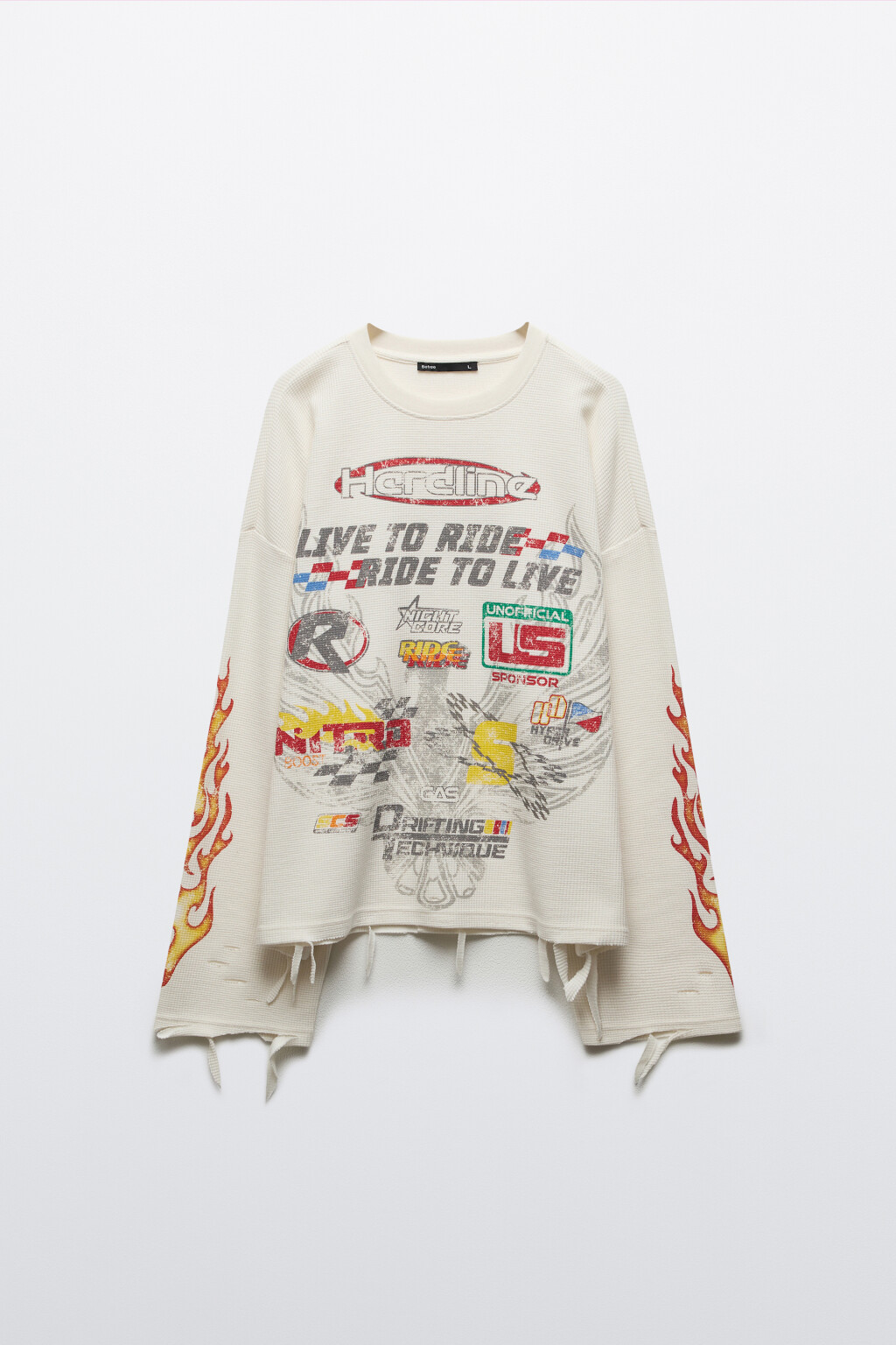 Лонгслив свободный с рваными краями и логотипами - цвет белый - 7